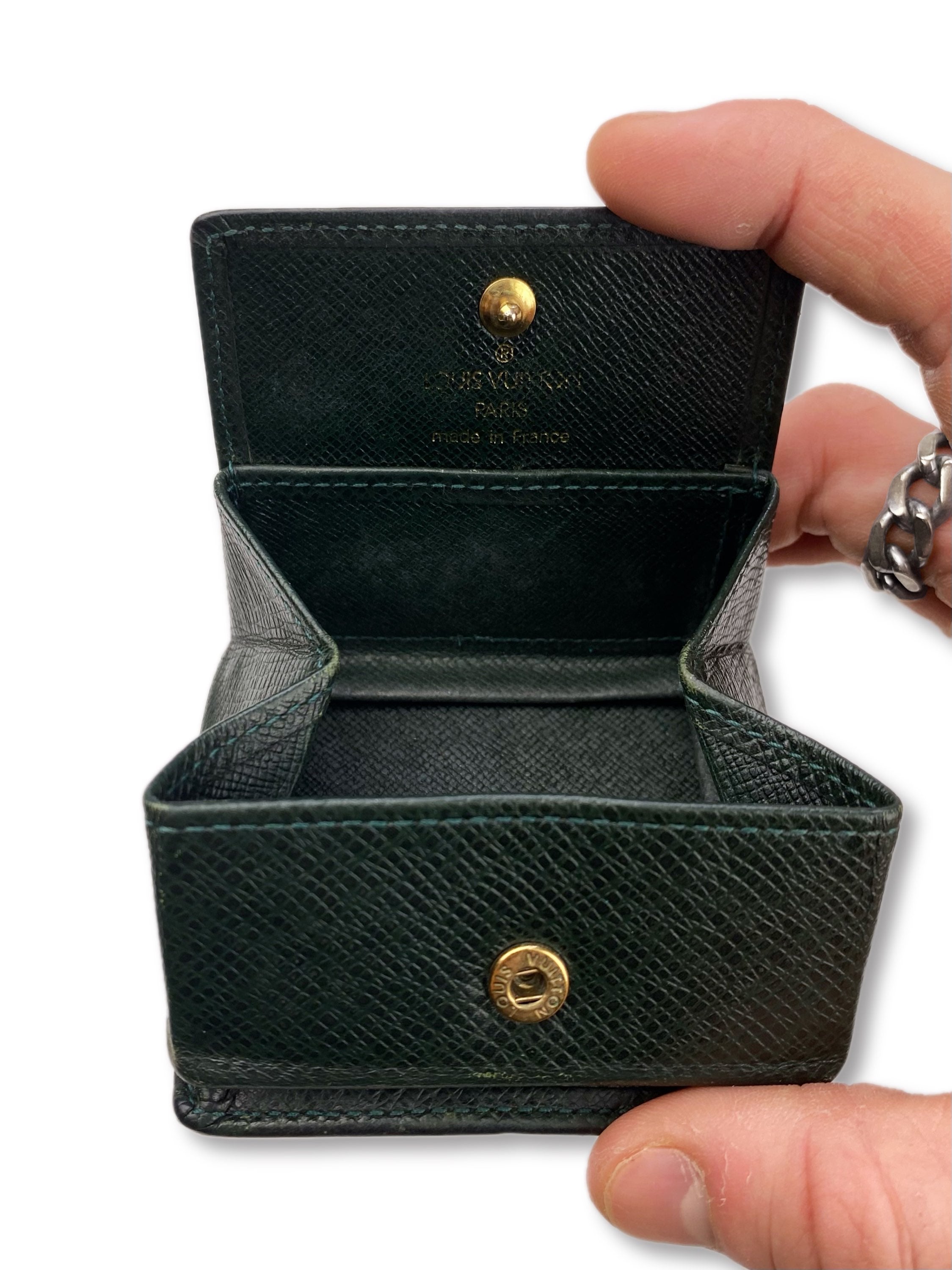 Louis Vuitton Embossed LV Logo Dark Green Coin Pouch