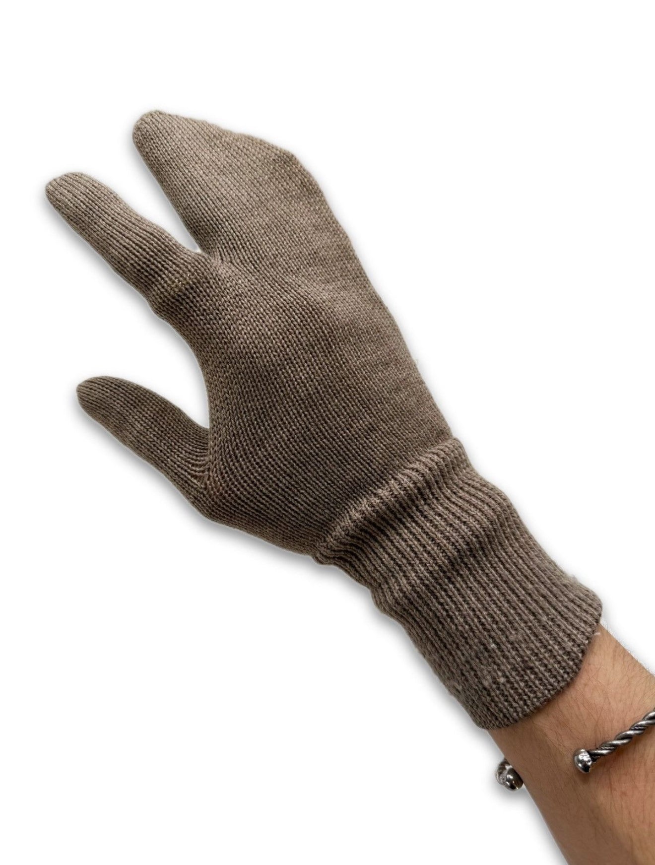 Maison Margiela ‘Tabi’ Three Finger Beige Knitted Gloves