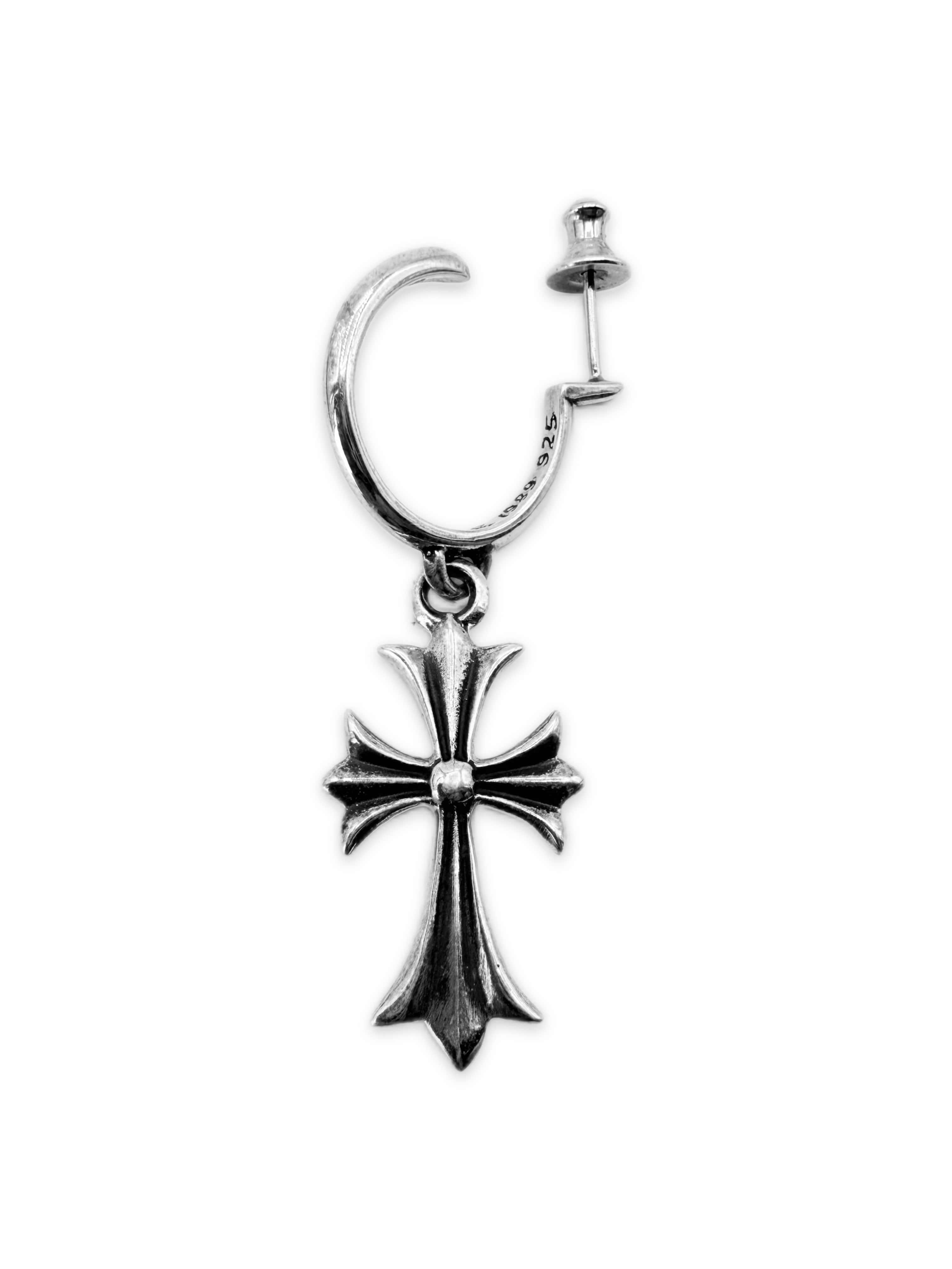 Chrome Hearts ‘Cross’ Drop .925 Silver Hoop Earring