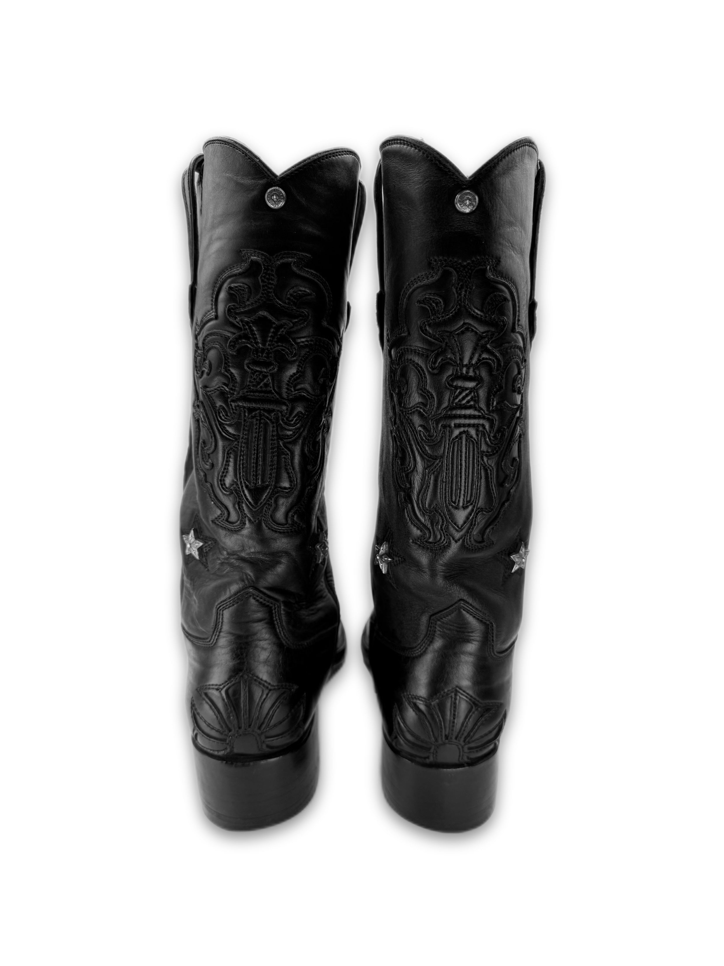 Chrome Hearts Western Star Black Leather Dagger Cowboy Boots
