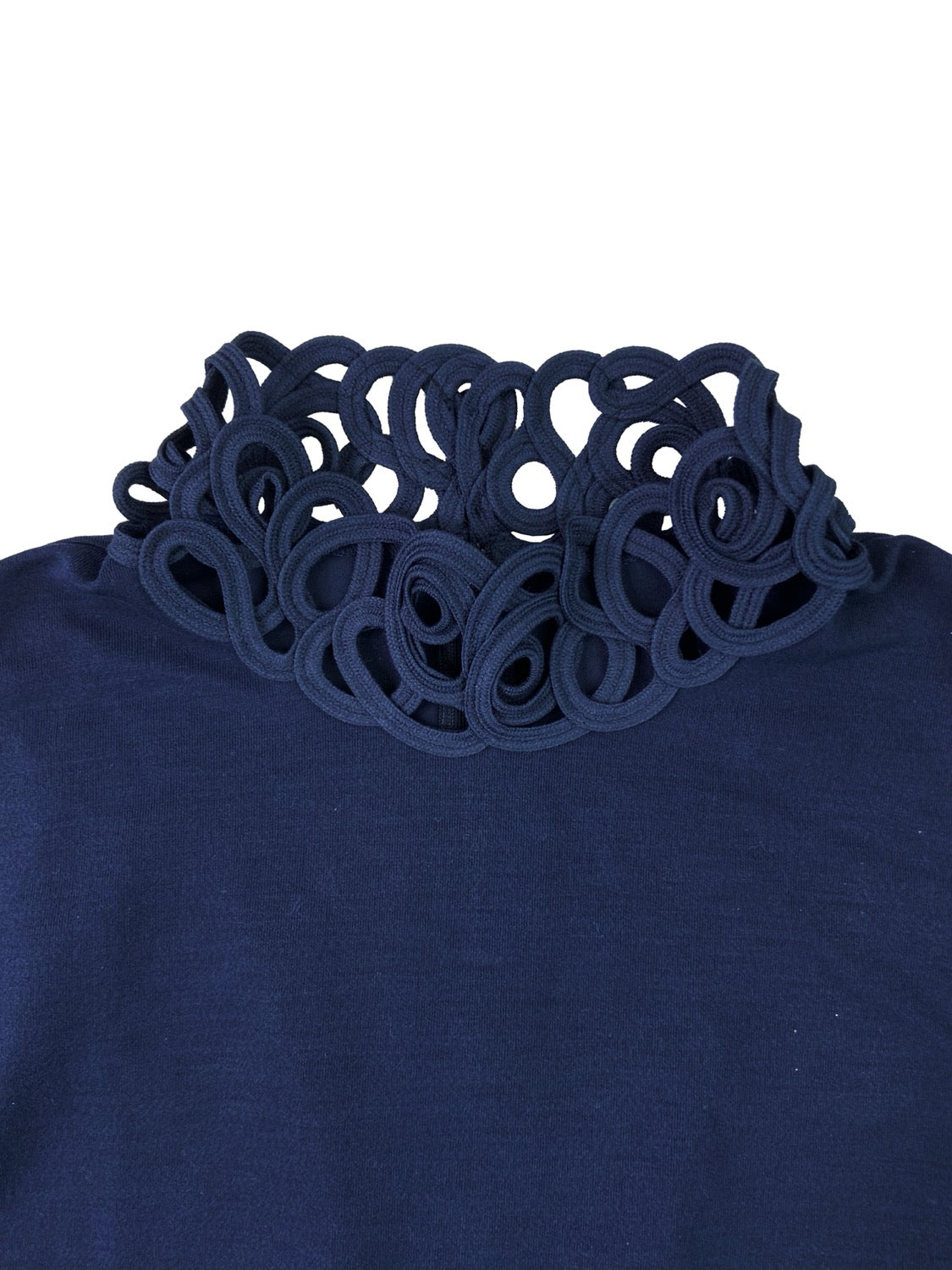 Dior Lace Collar Back Zip Navy Blue Tank-Top