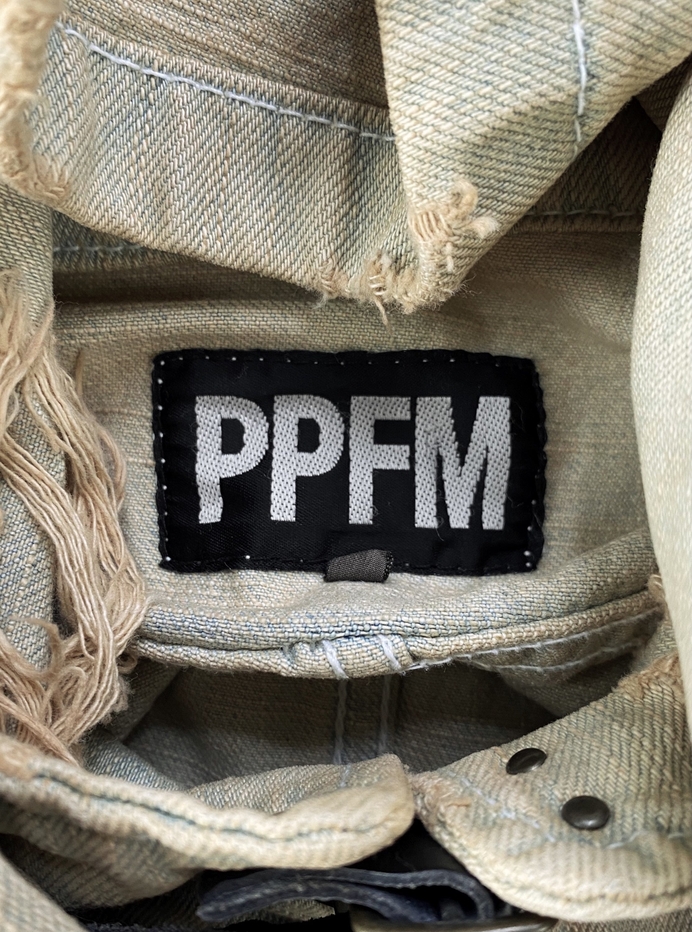 00s PPFM Distressed Denim Sand Washed High Collar Jacket