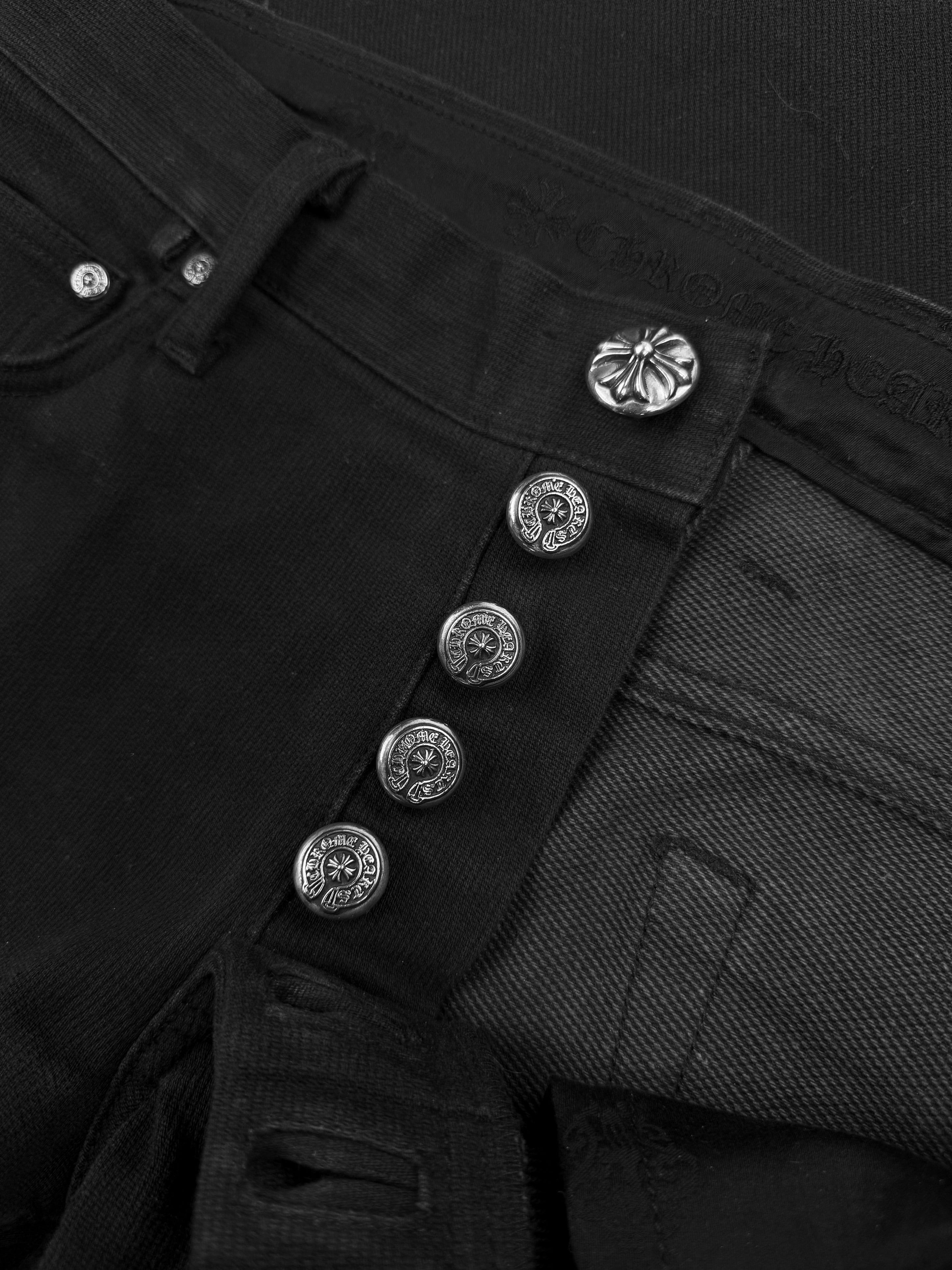 Chrome Hearts Flared 5 Leather Cross Patch Black .925 Silver Denim Jeans