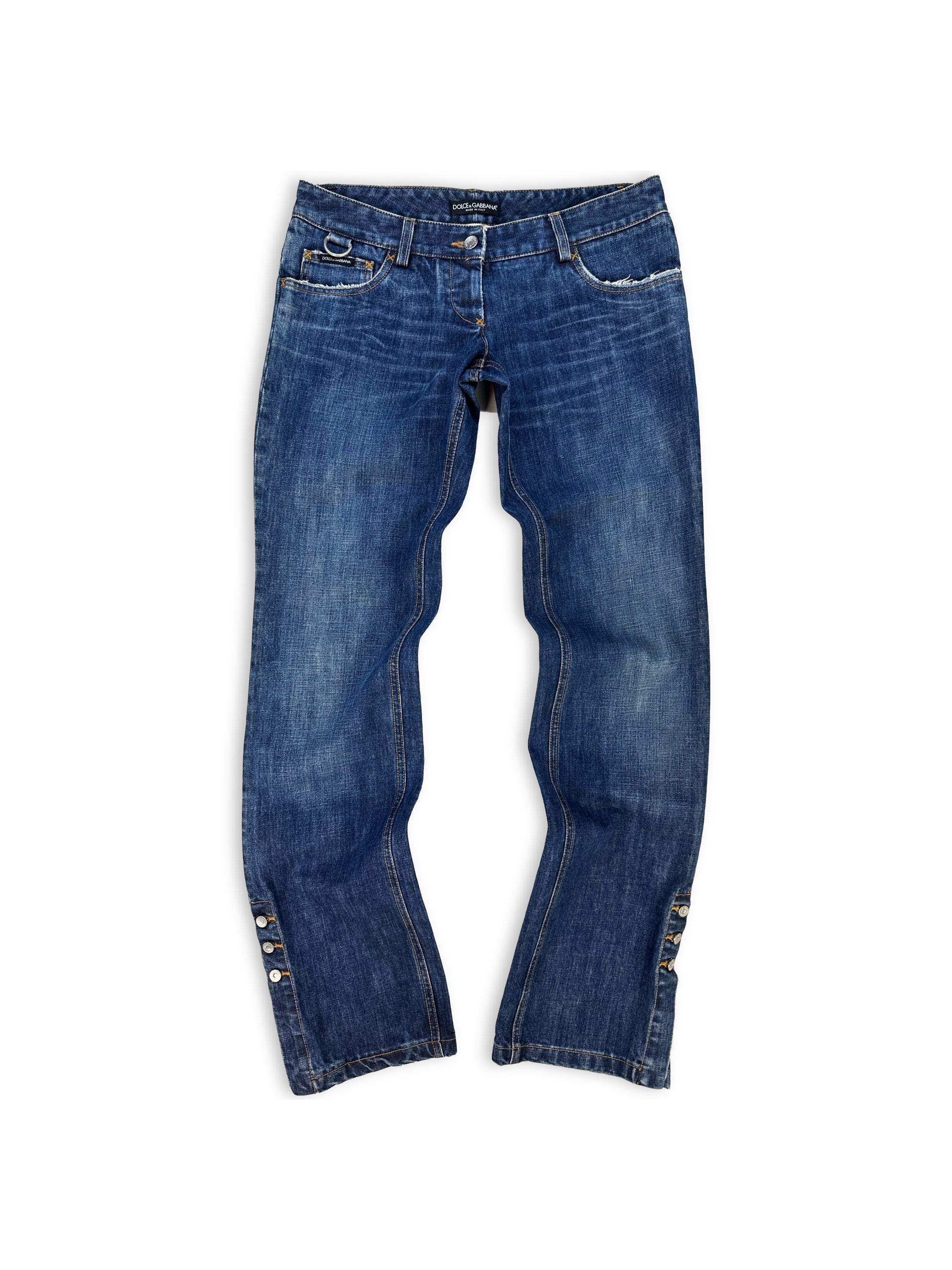 00s Dolce & Gabbana D-Ring Flared Blue Denim