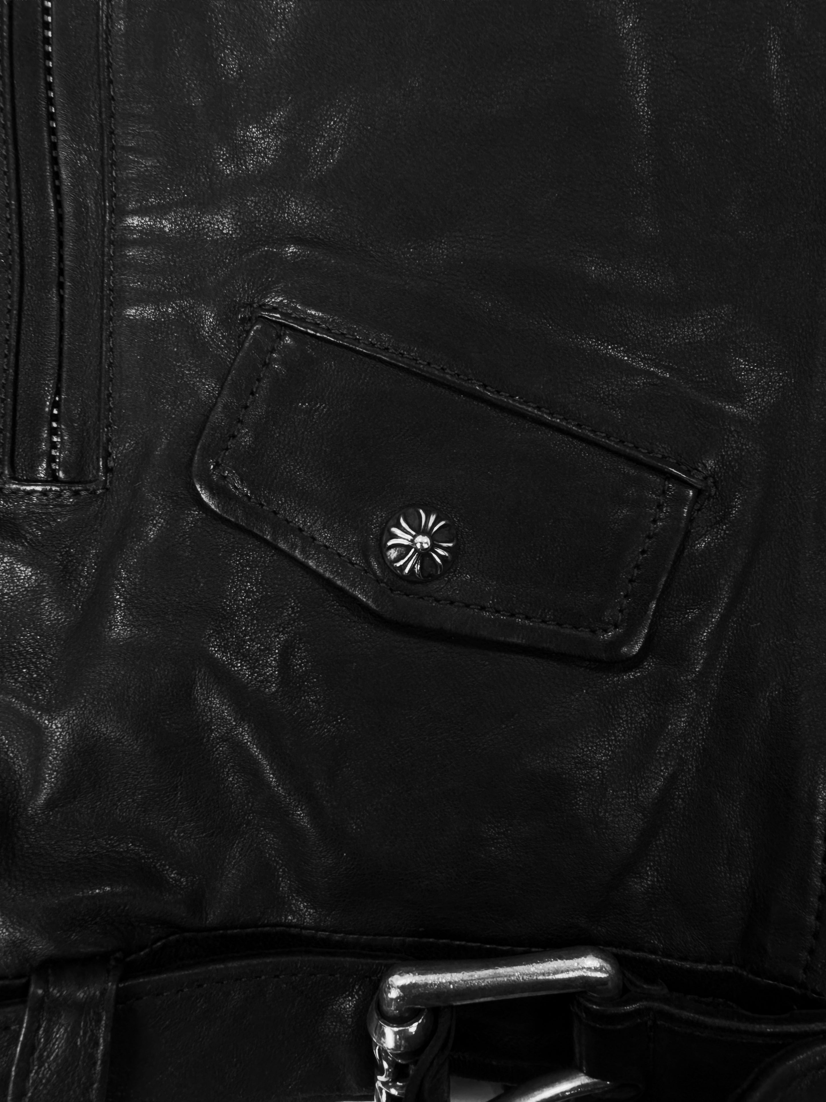 Chrome Hearts Perfecto Cropped Black Leather Roller Jacket