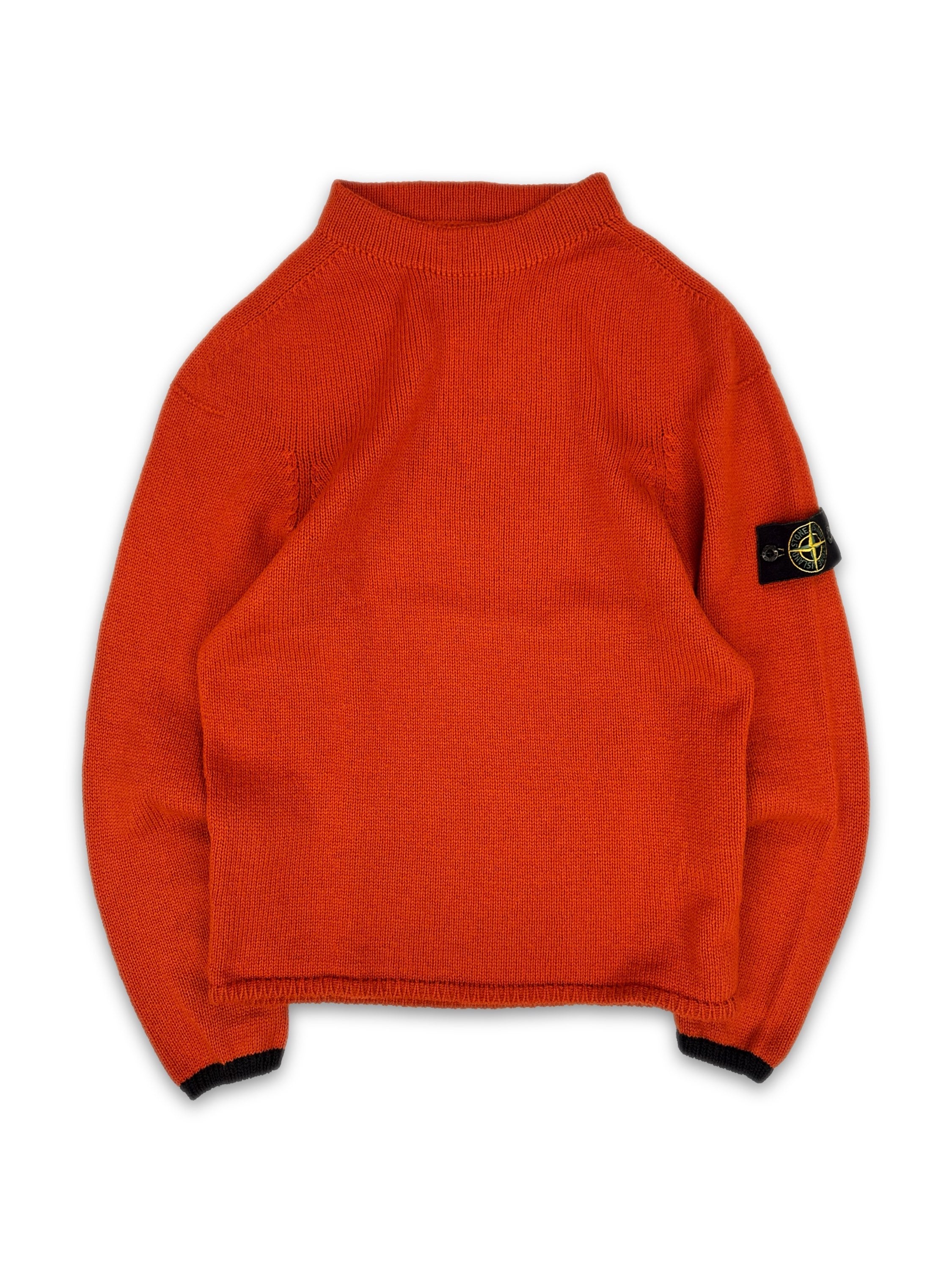 Stone Island Orange ‘Compass’ Patch Knitted Wool Sweater