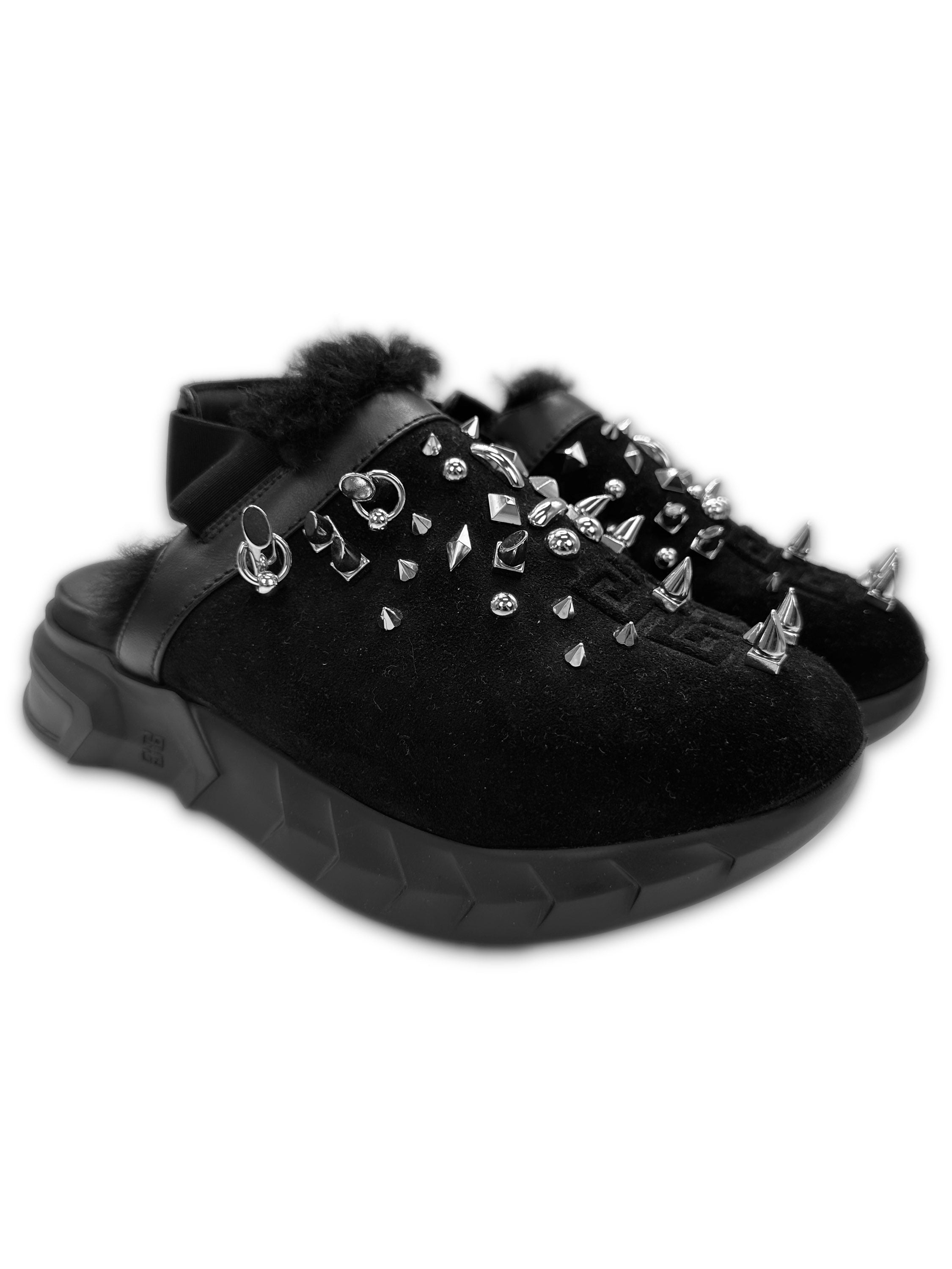 Givenchy Spiked ‘Marshmallow’ Black Suede Leather Mules