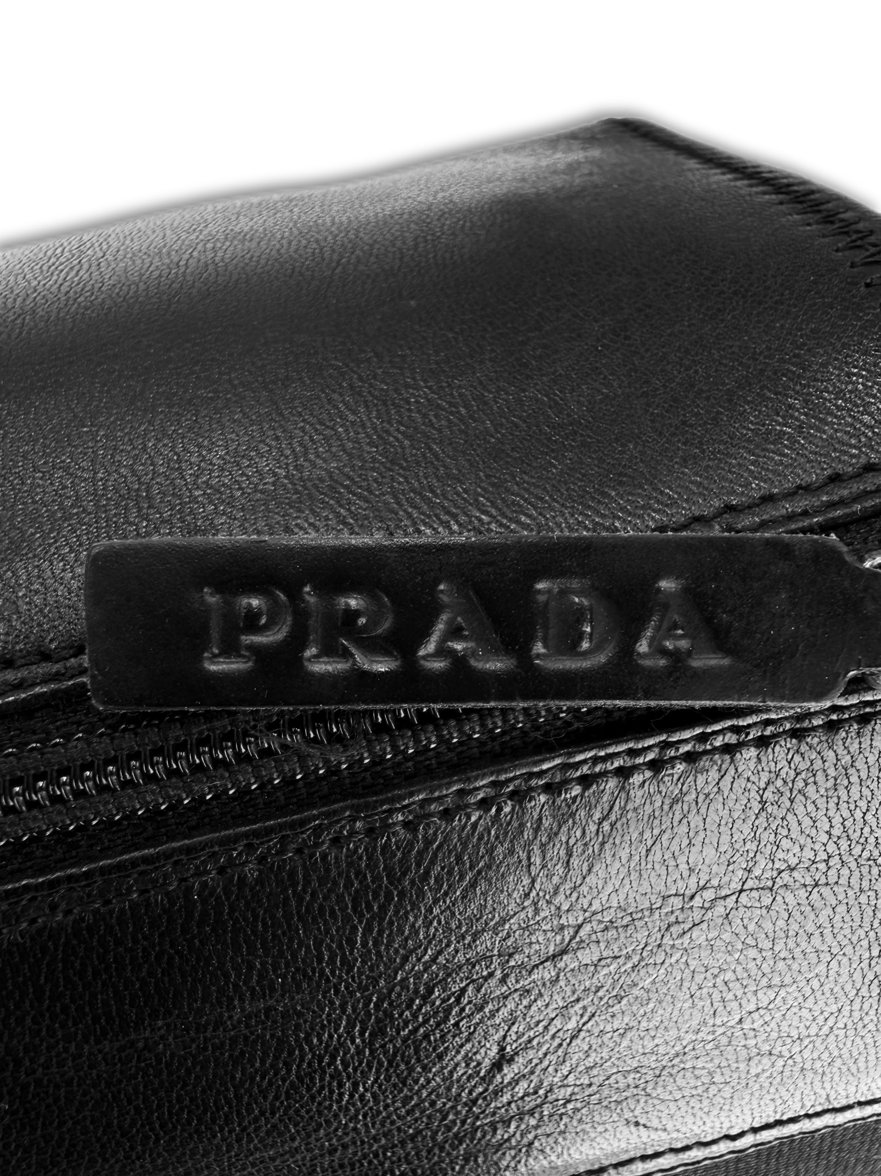 SS99 Prada Black Leather Riding Hi-top Panelled Heel Boots