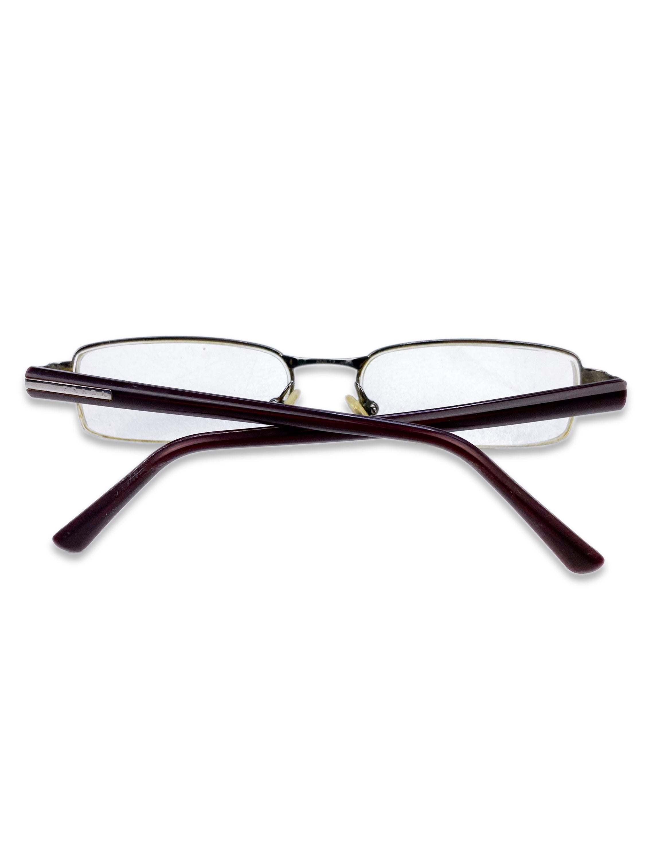 Prada Blood Red Metallic Boxy Frame Glasses