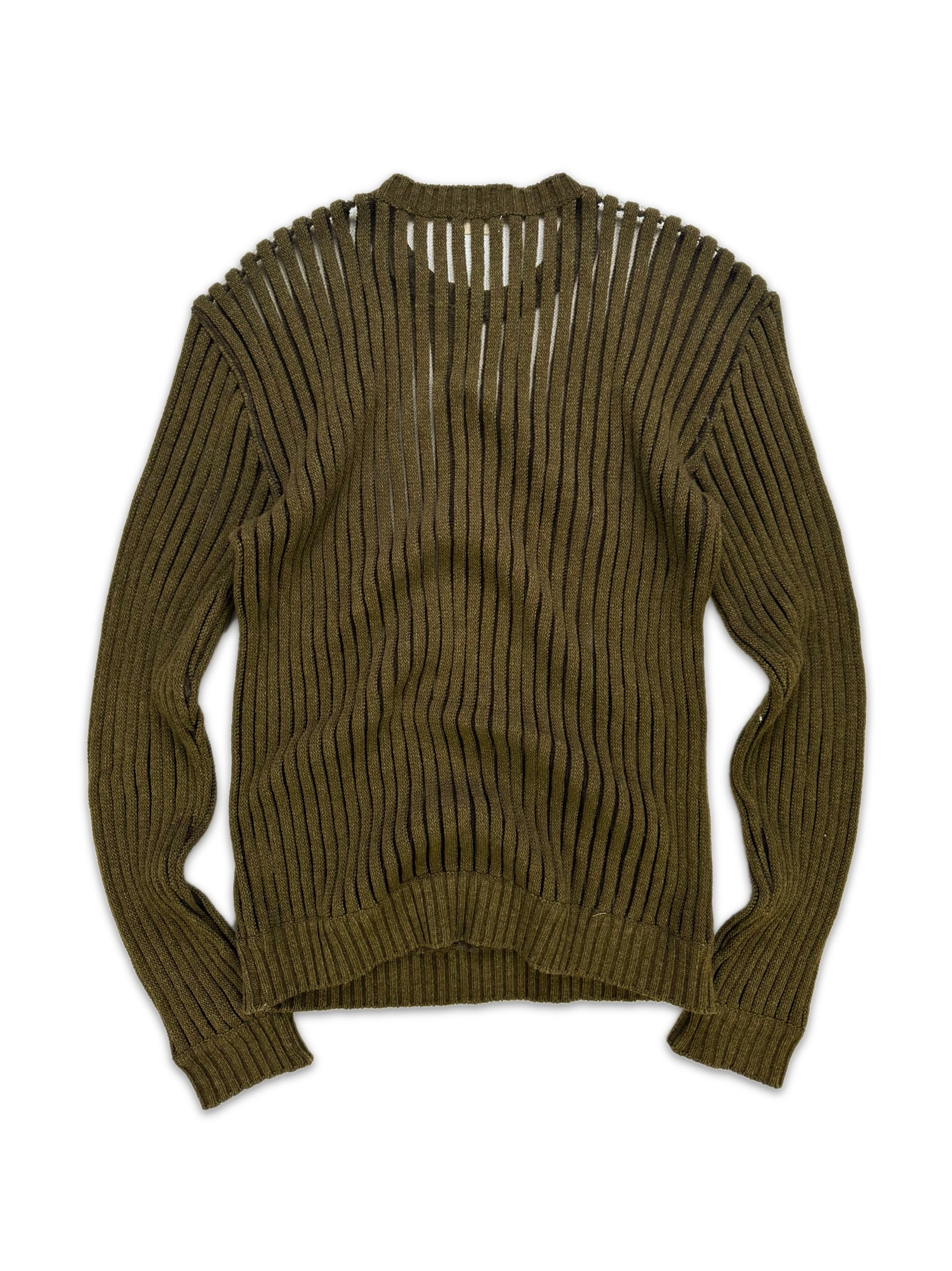 AW98 Helmut Lang Mesh Ribbed Olive Green Knit Sweater