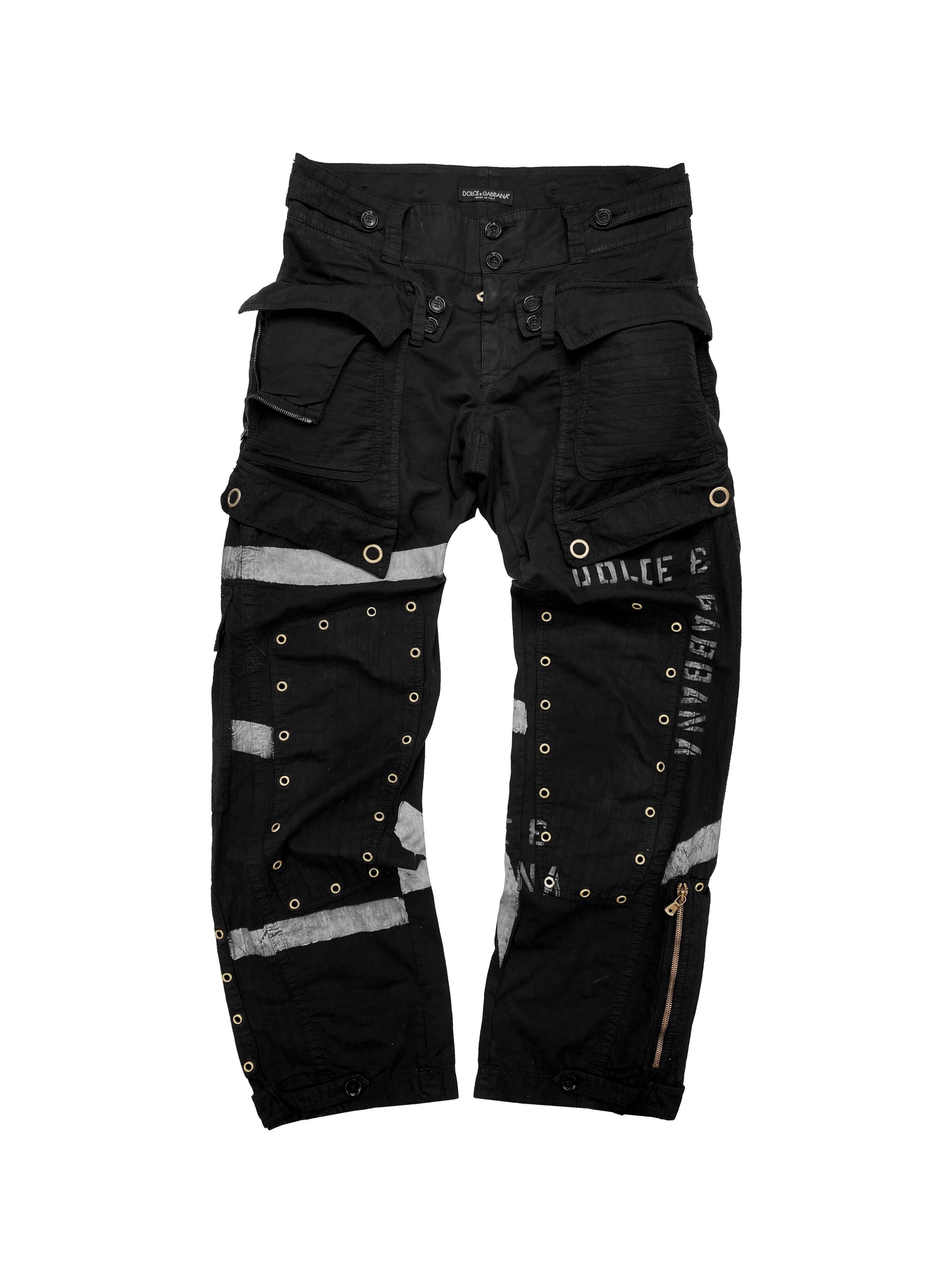 SS02 Dolce &amp; Gabbana 3D Reinforced Black Painted Cargo Pants