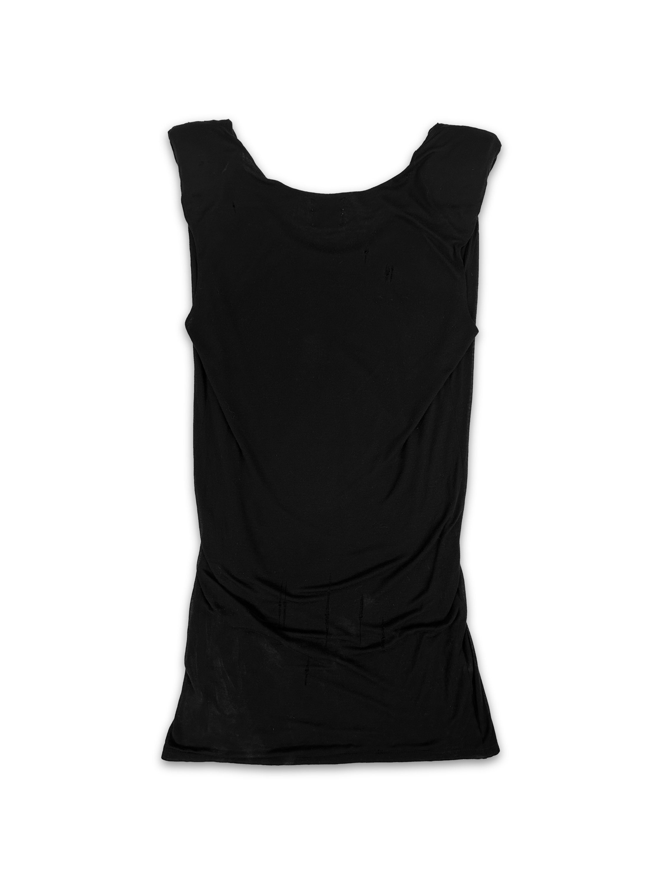 Mihara Yasuhiro Black Shoulder Padded Distressed Tank-top