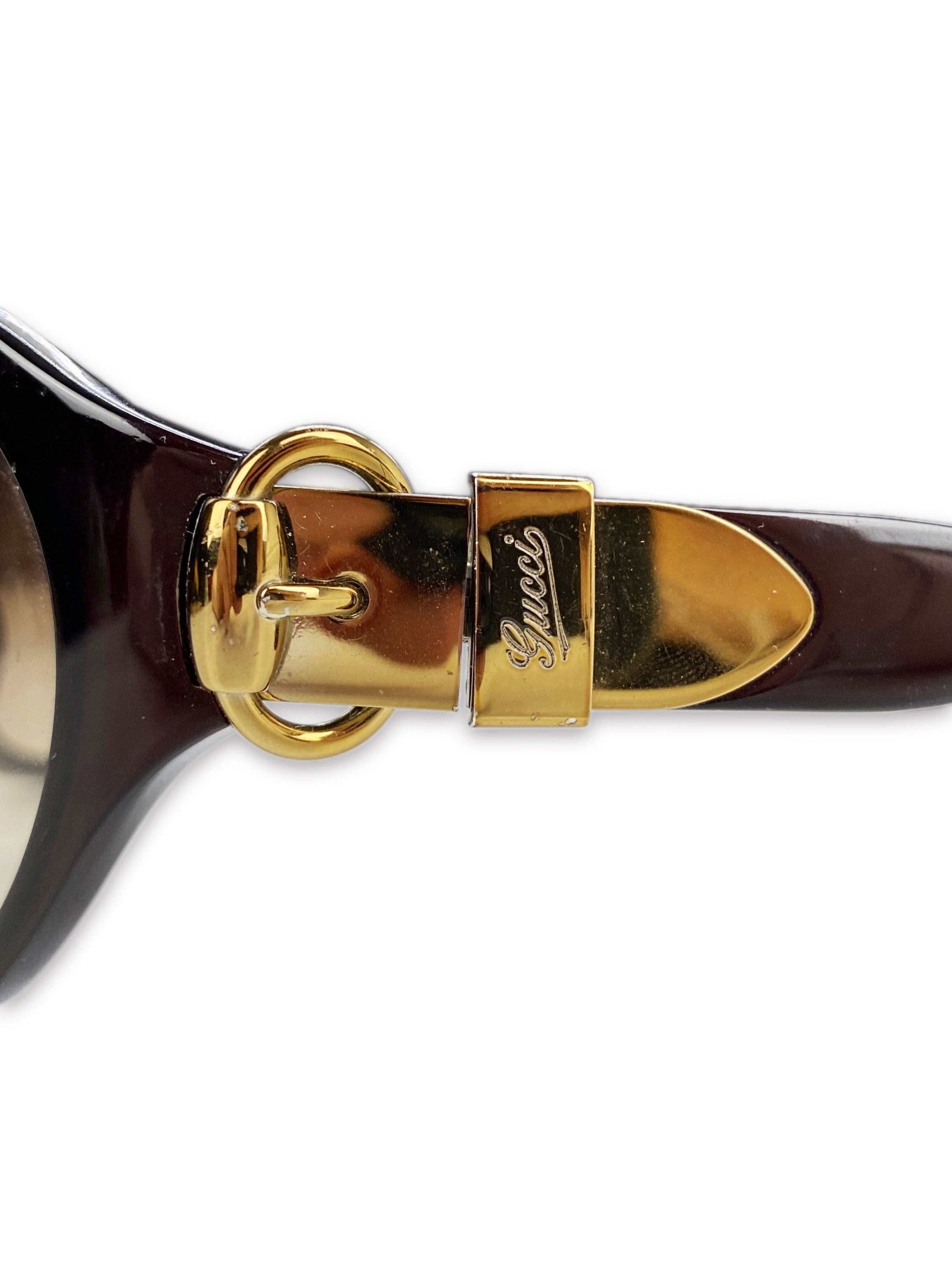 Gucci Butterfly Frame Belted Etched Logo Rounded Sunglasses