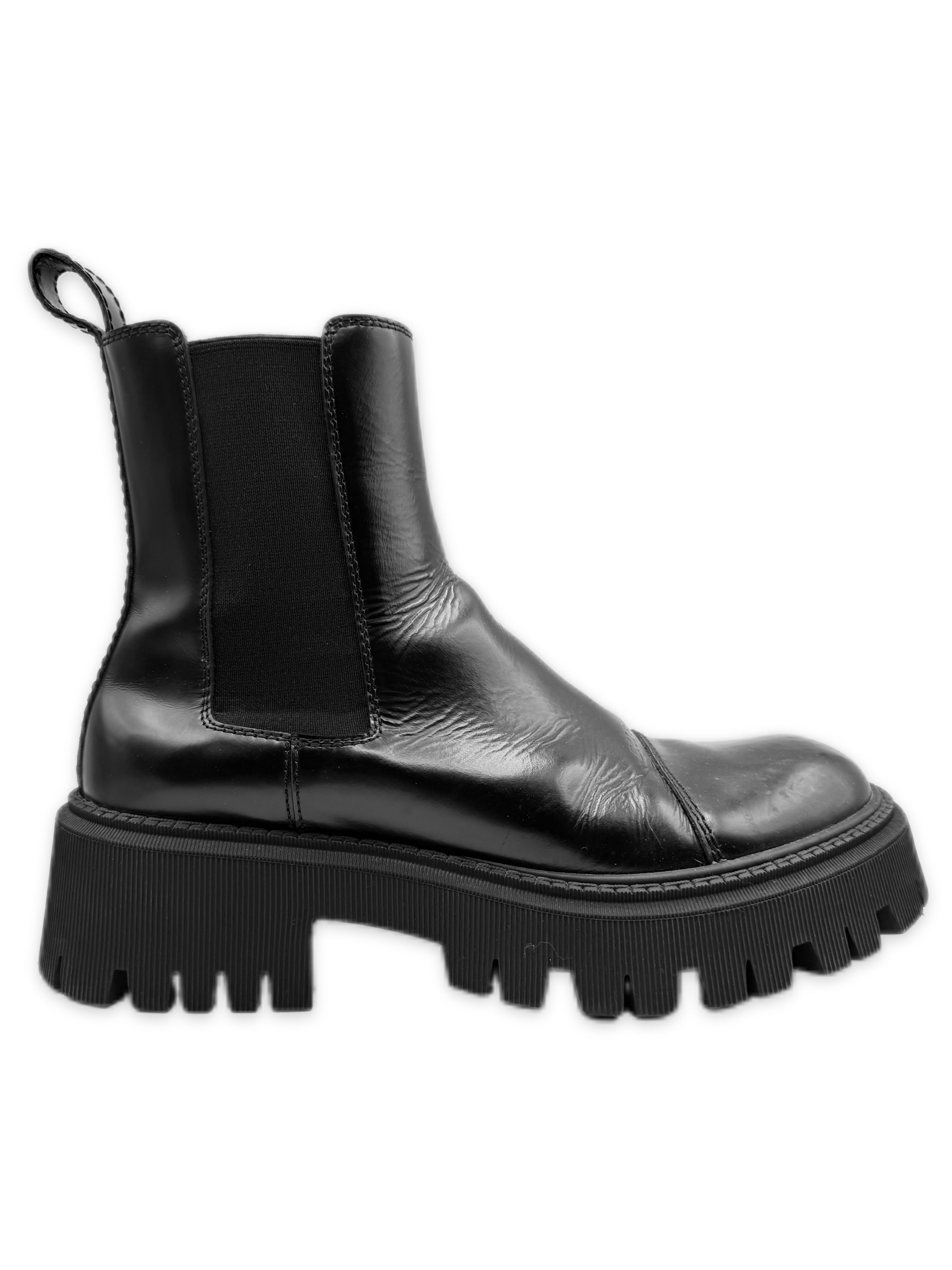 Balenciaga Tractor Chelsea Black Leather Hi-top Boots
