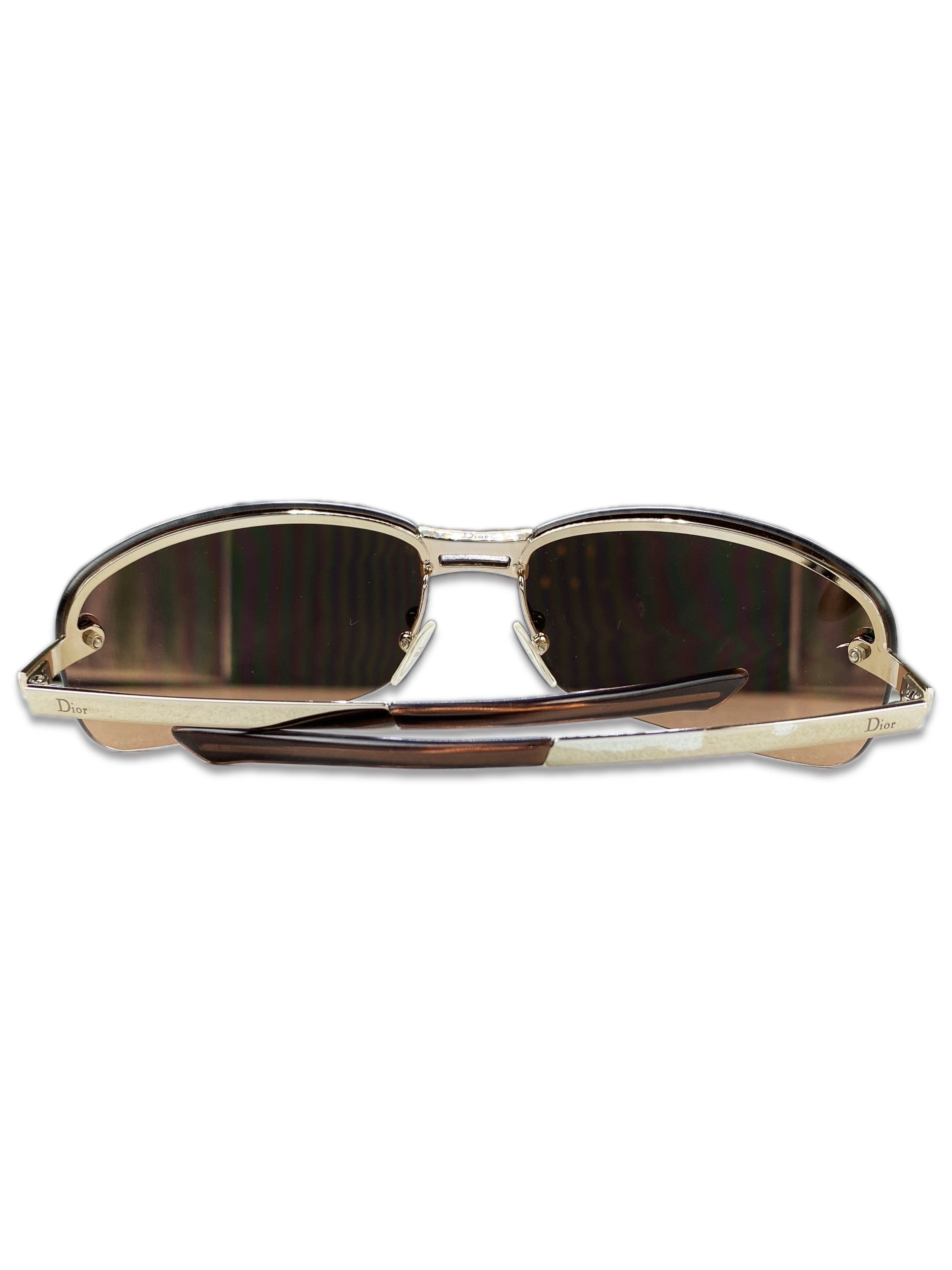 2000s Dior Star Motif Warm Tint Metallic Rounded Sunglasses