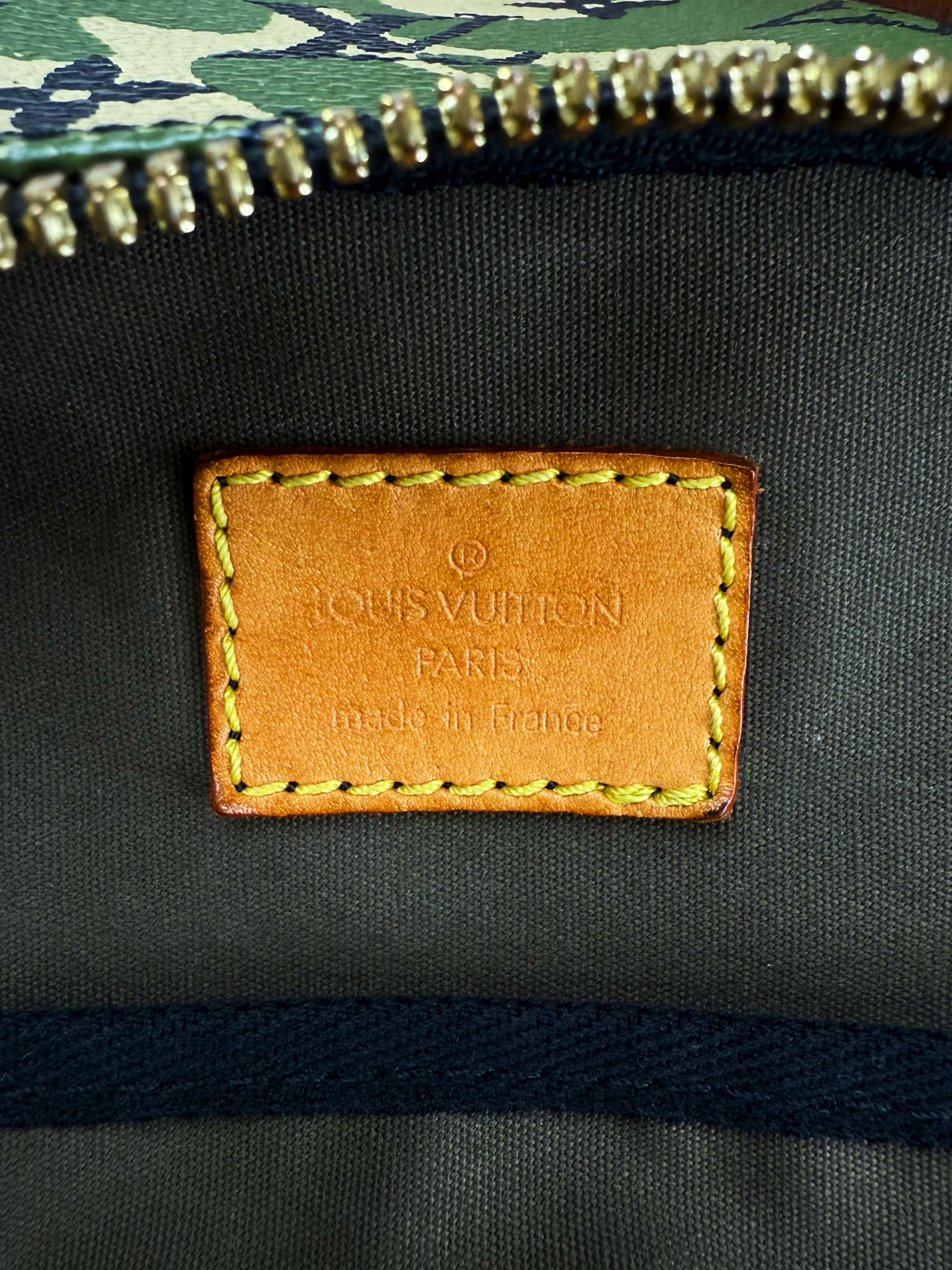 2007 Louis Vuitton x Takahashi Murakami Green Camo Keepall 55 Duffle Bag