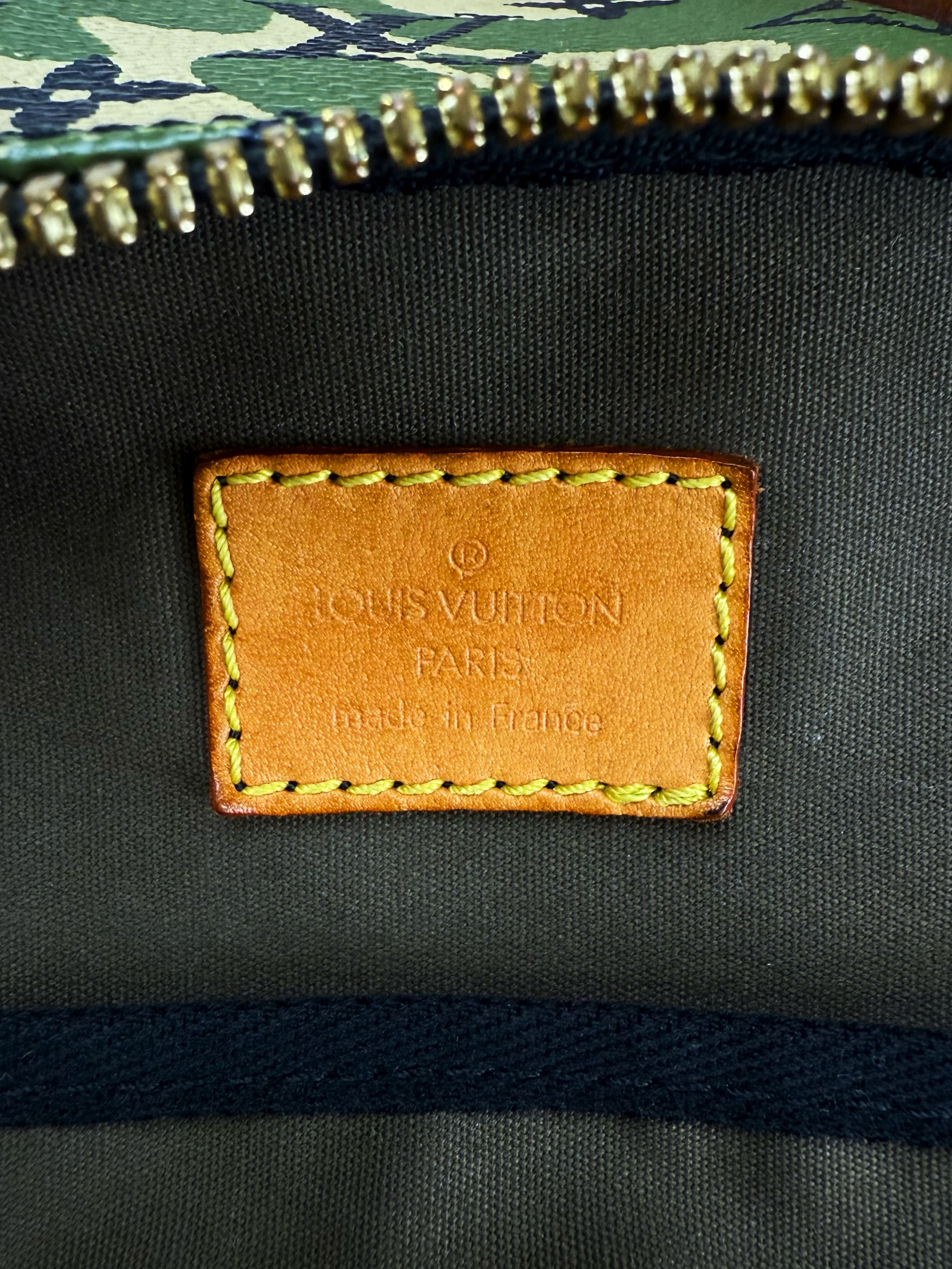 2007 Louis Vuitton x Takahashi Murakami Green Camo Keepall 55 Duffle Bag