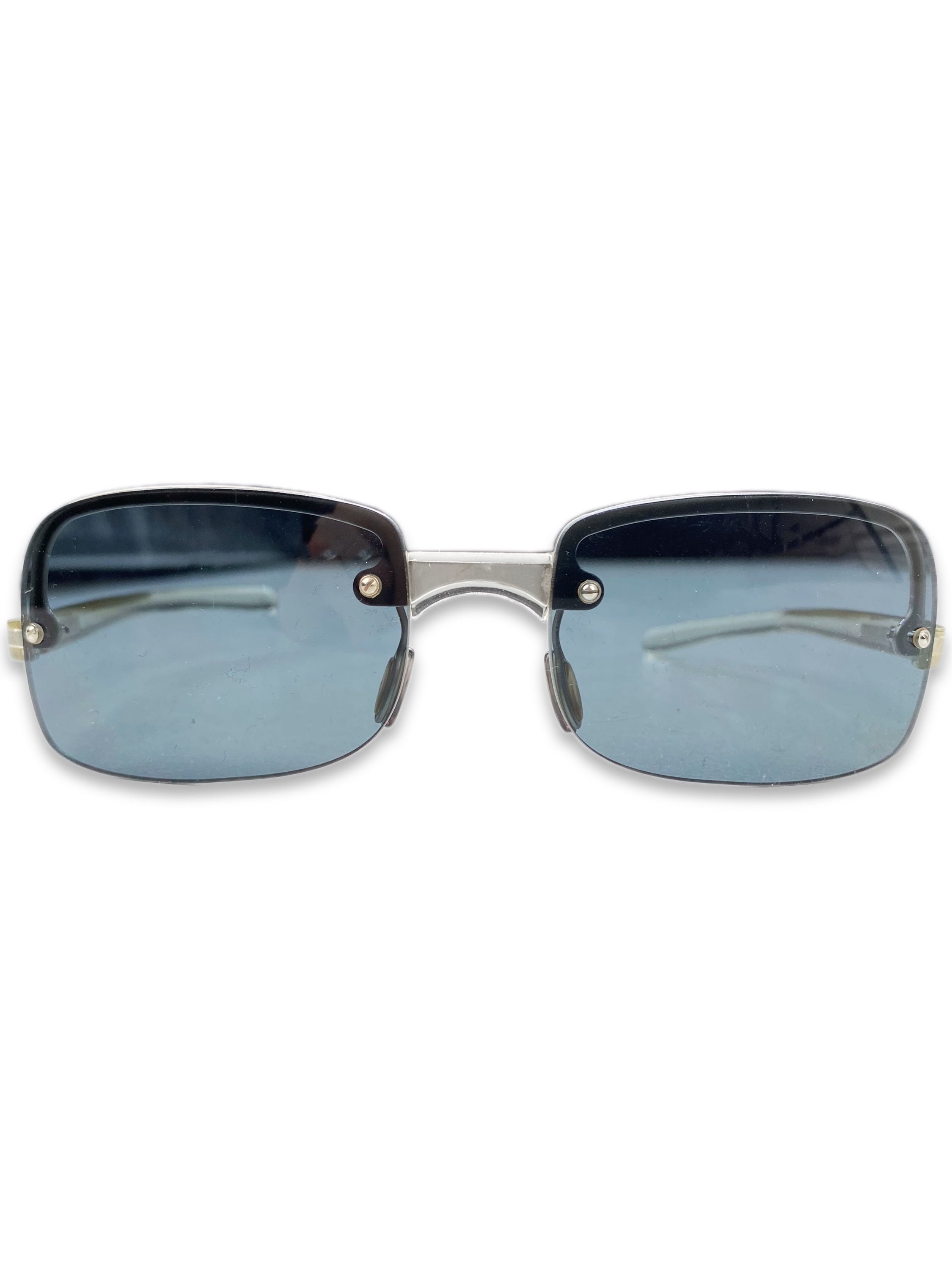 00s Prada Sport Blue Tint Rounded Transparent Metallic Sunglasses