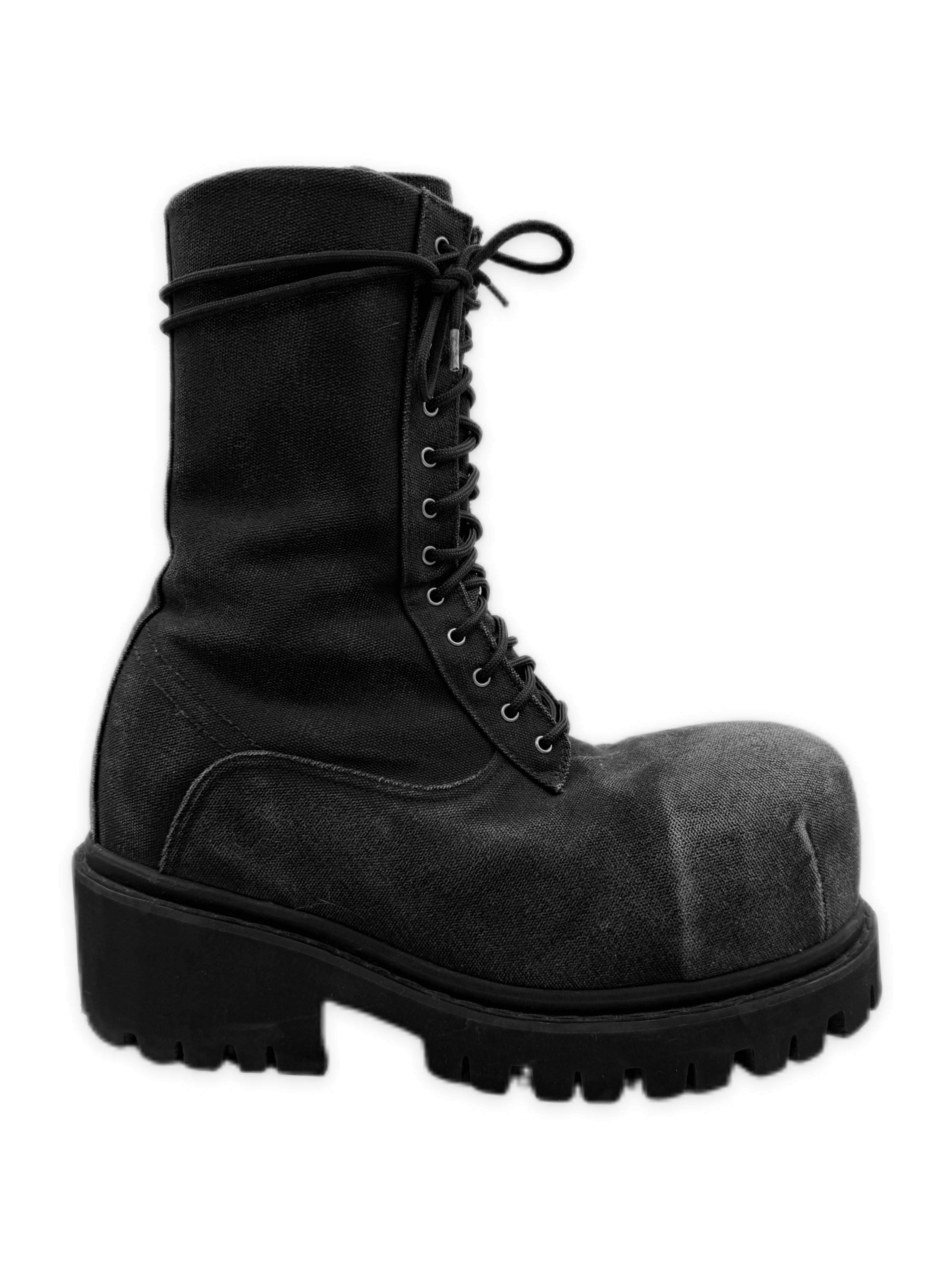 AW24 Balenciaga Canvas Hi-top Black Side Zip Combat Stomper Boots
