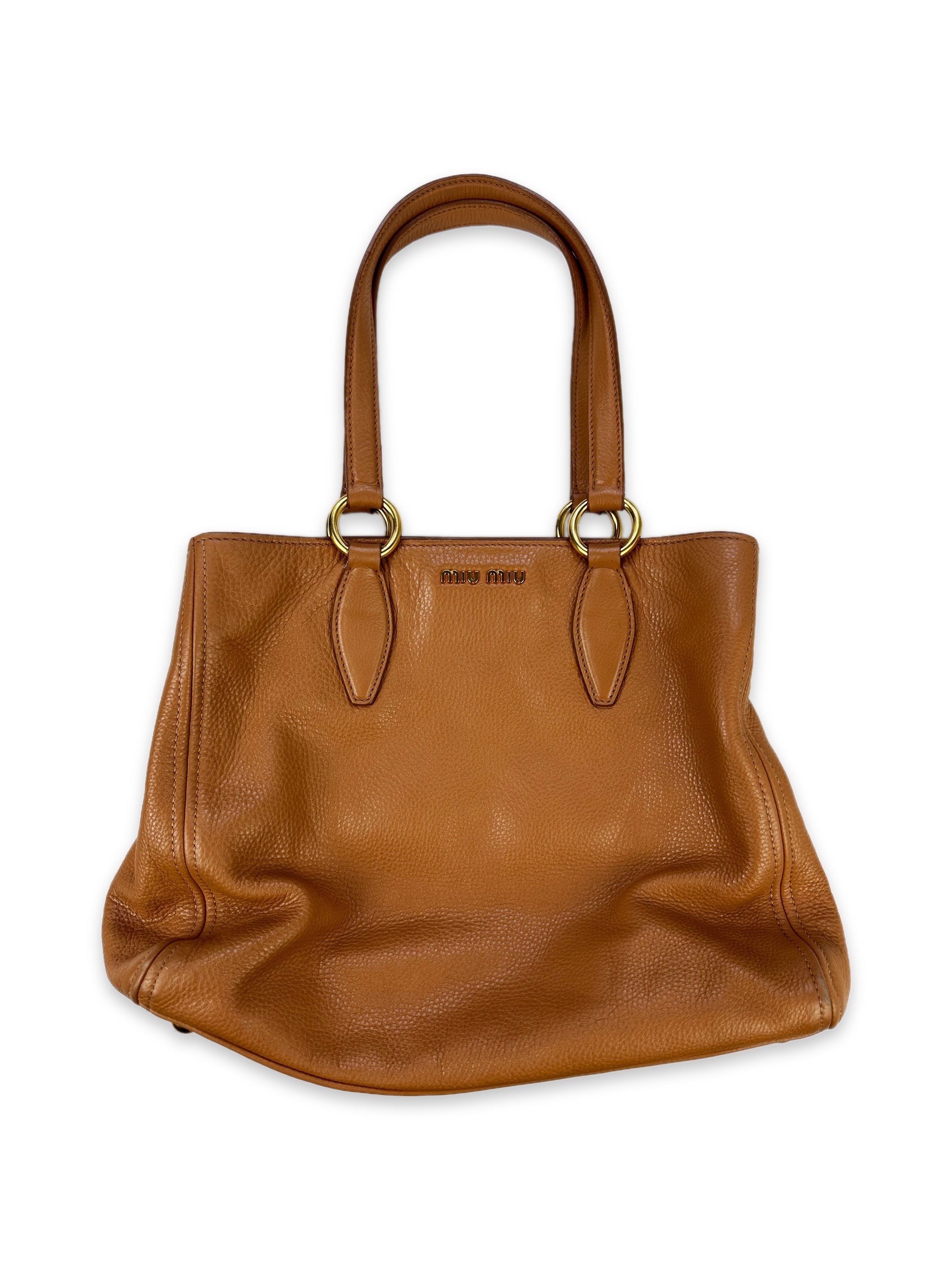 Miu Miu Caramel Leather Zippered Handbag