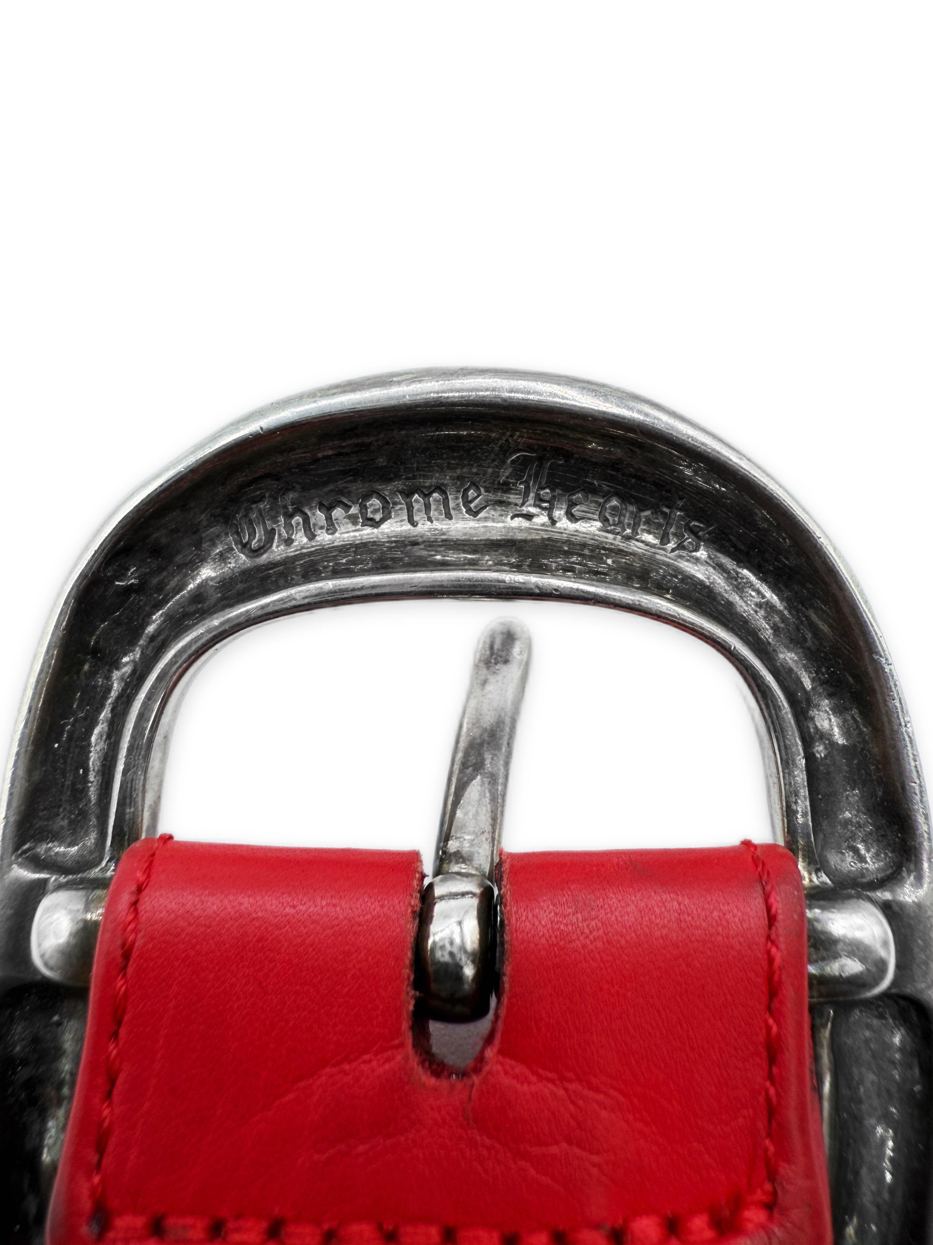 Chrome Hearts Red Calfskin Leather .925 Silver Gunslinger Belt