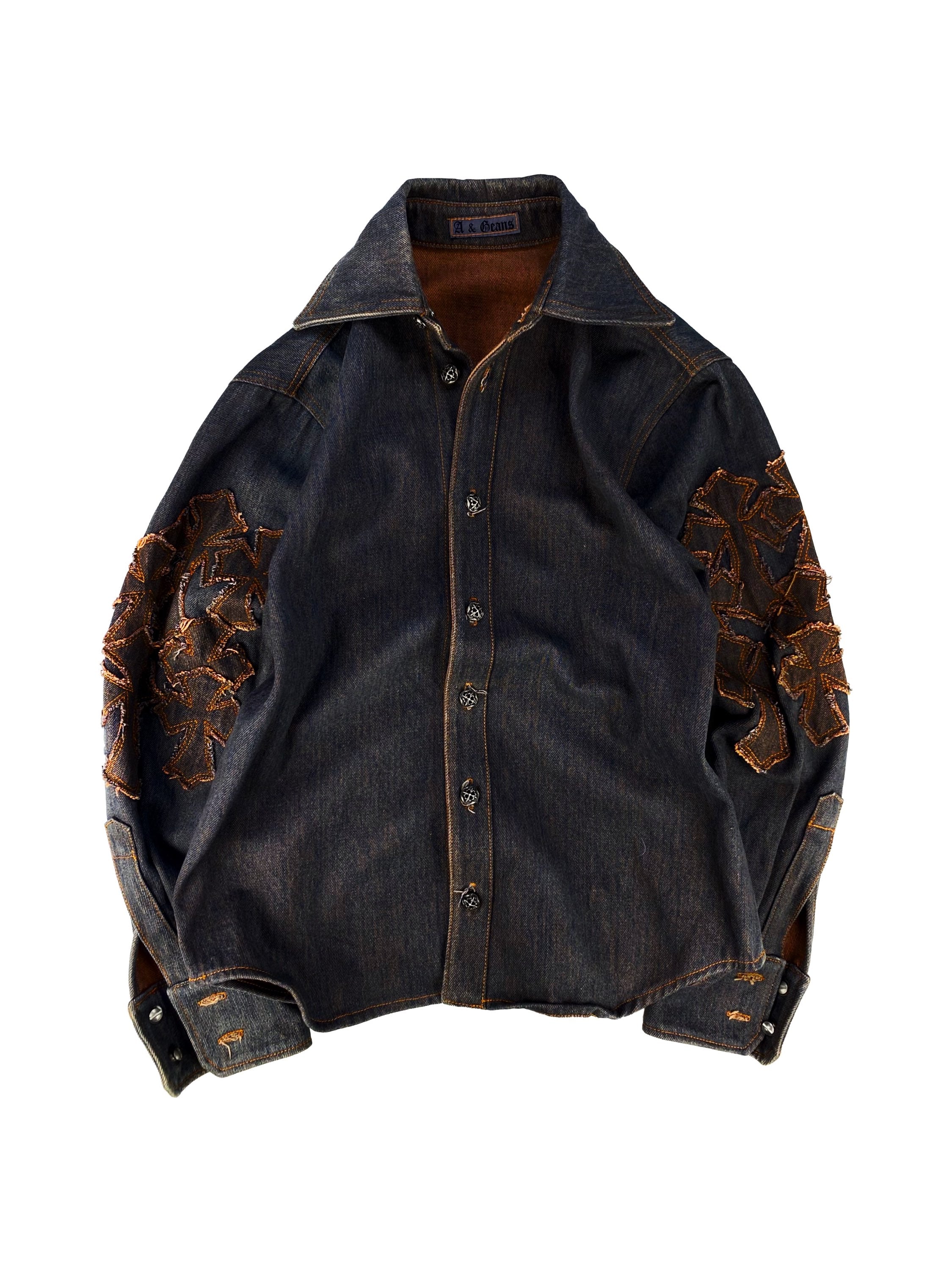 90s A&G Rock ‘n Roll Couture ‘20 Cross’ Patched Denim Work Jacket