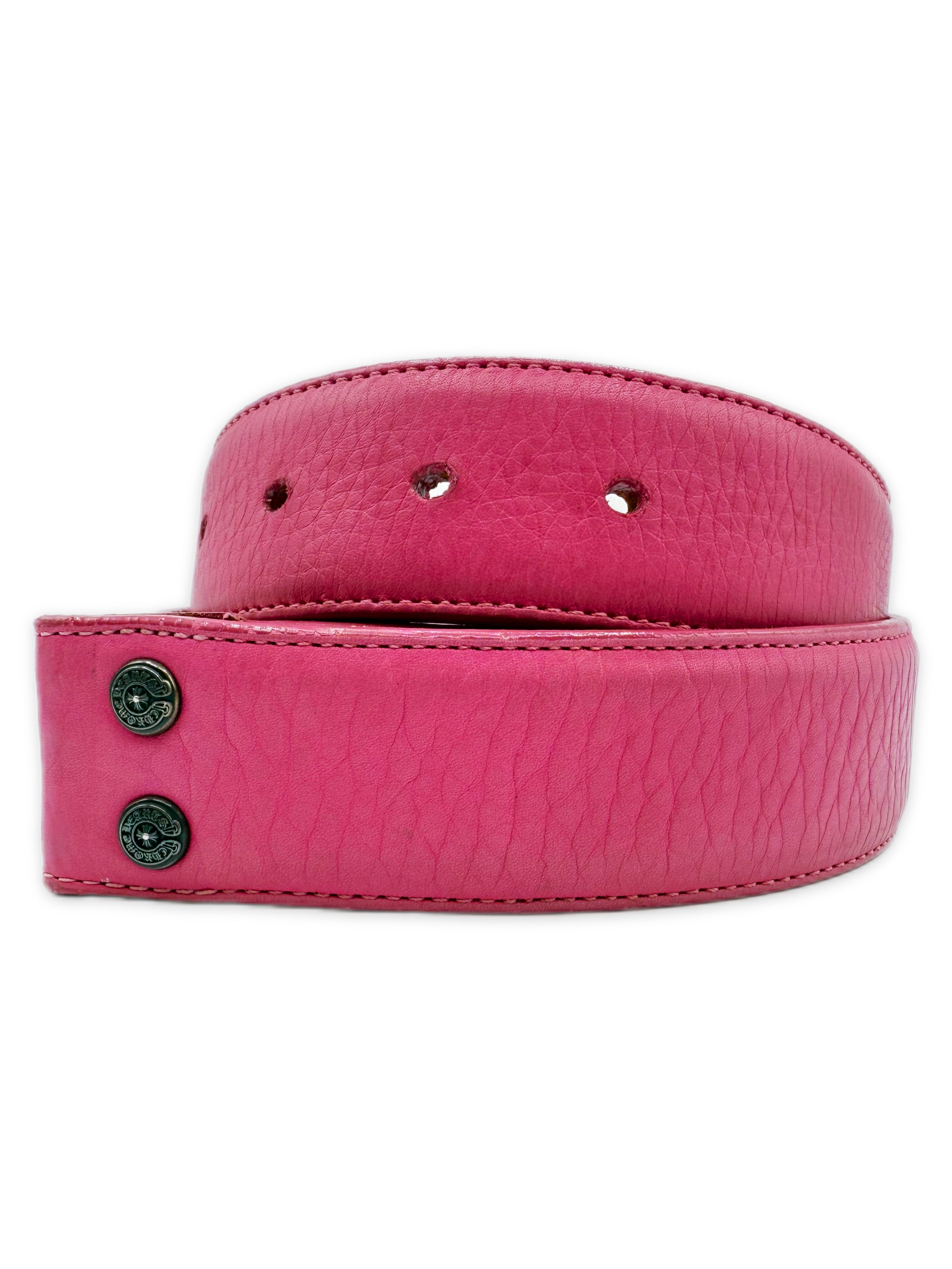 Chrome Hearts Pink Leather .925 Silver Belt Strap