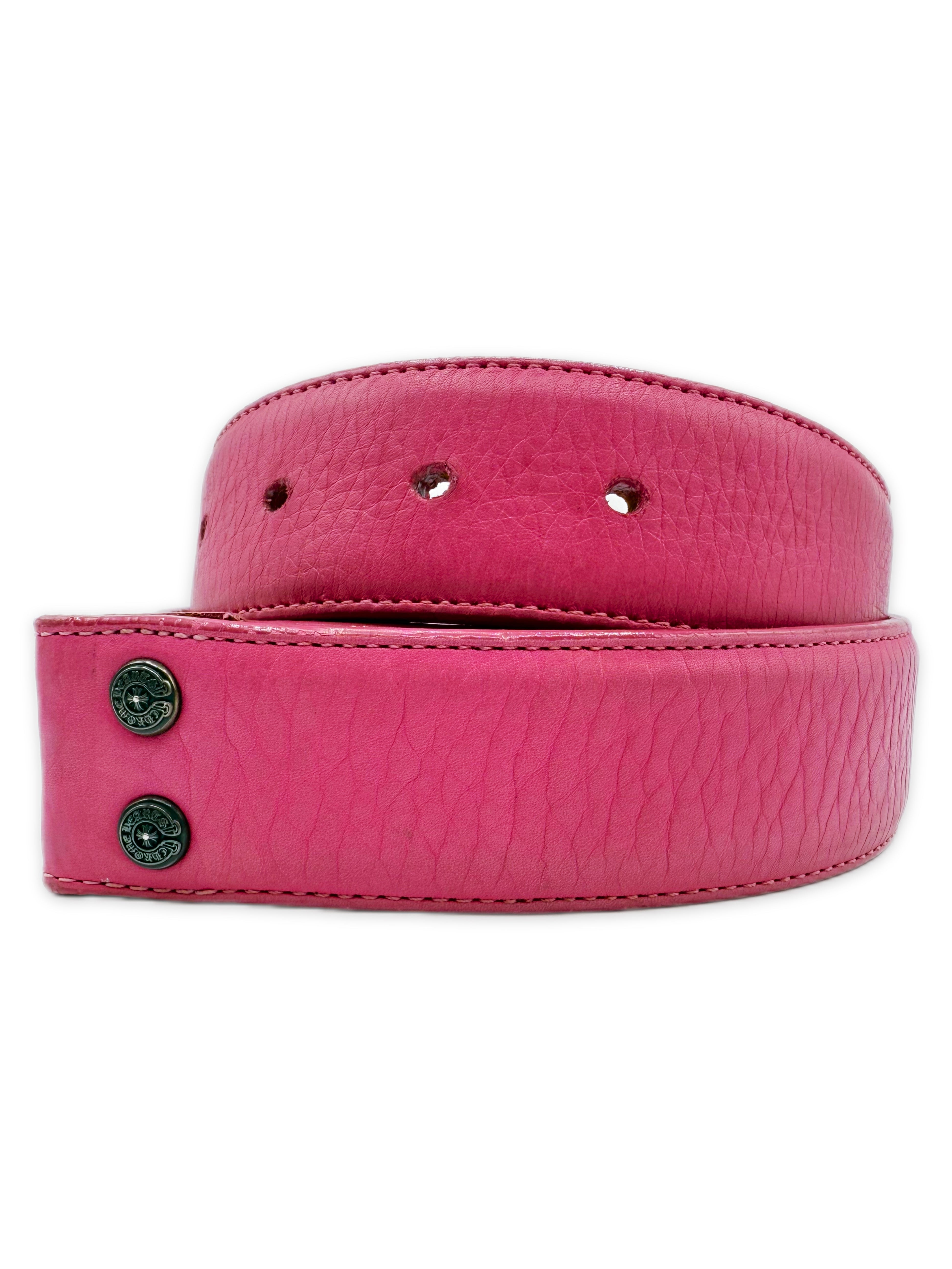Chrome Hearts Pink Leather .925 Silver Belt Strap