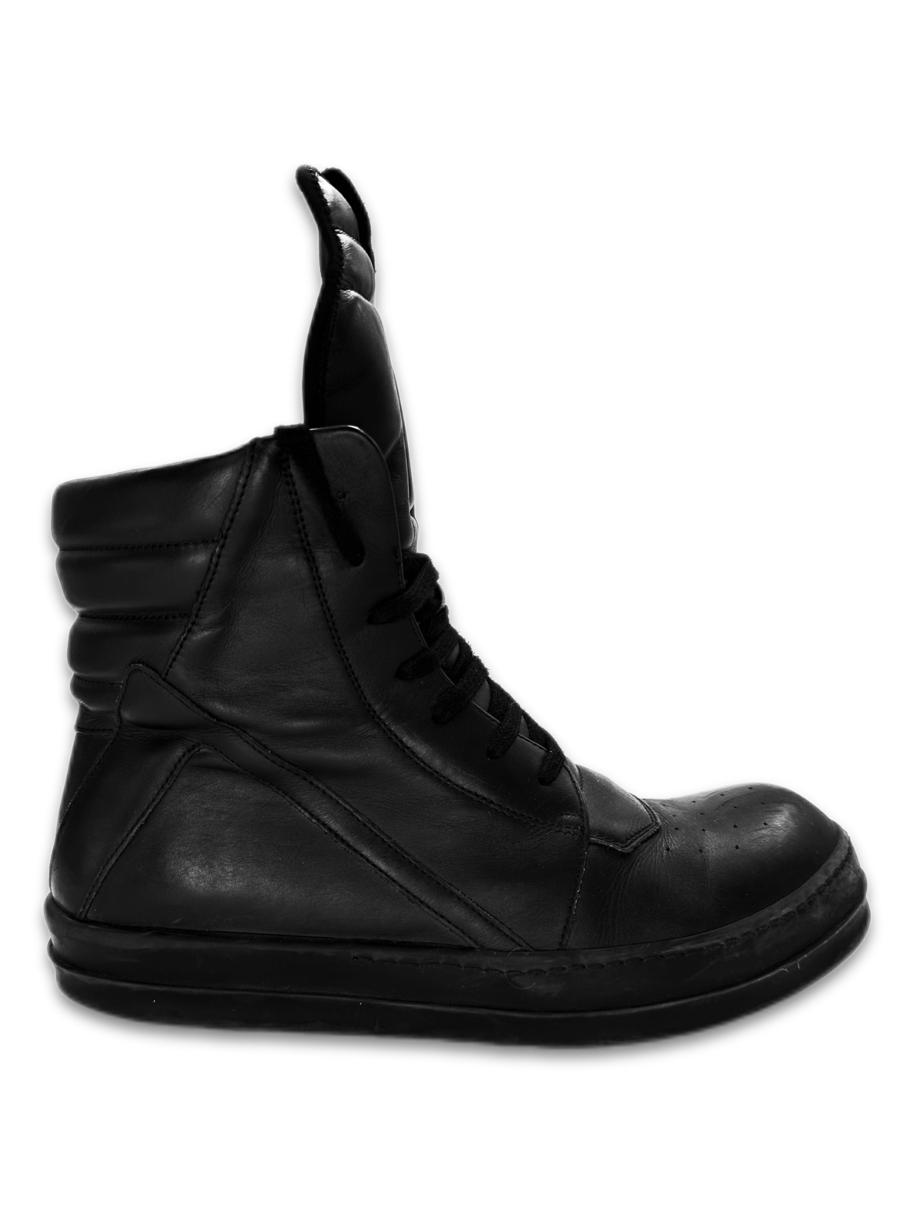 Rick Owens ‘Triple Black’ High Tongue Leather Geobasket Sneakers