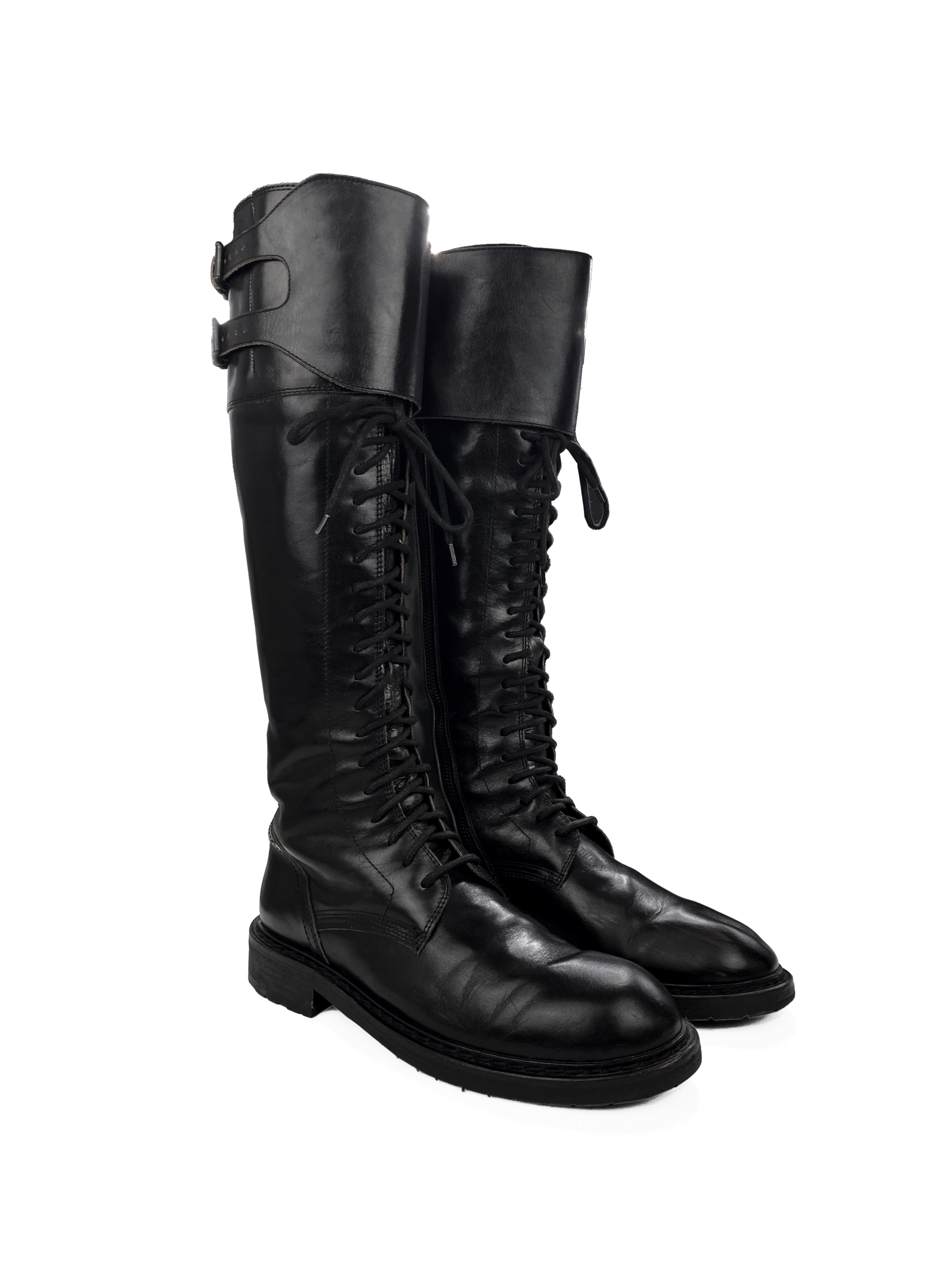 Ann Demeulemeester Calfskin Leather High Guarded Full Zip Boots
