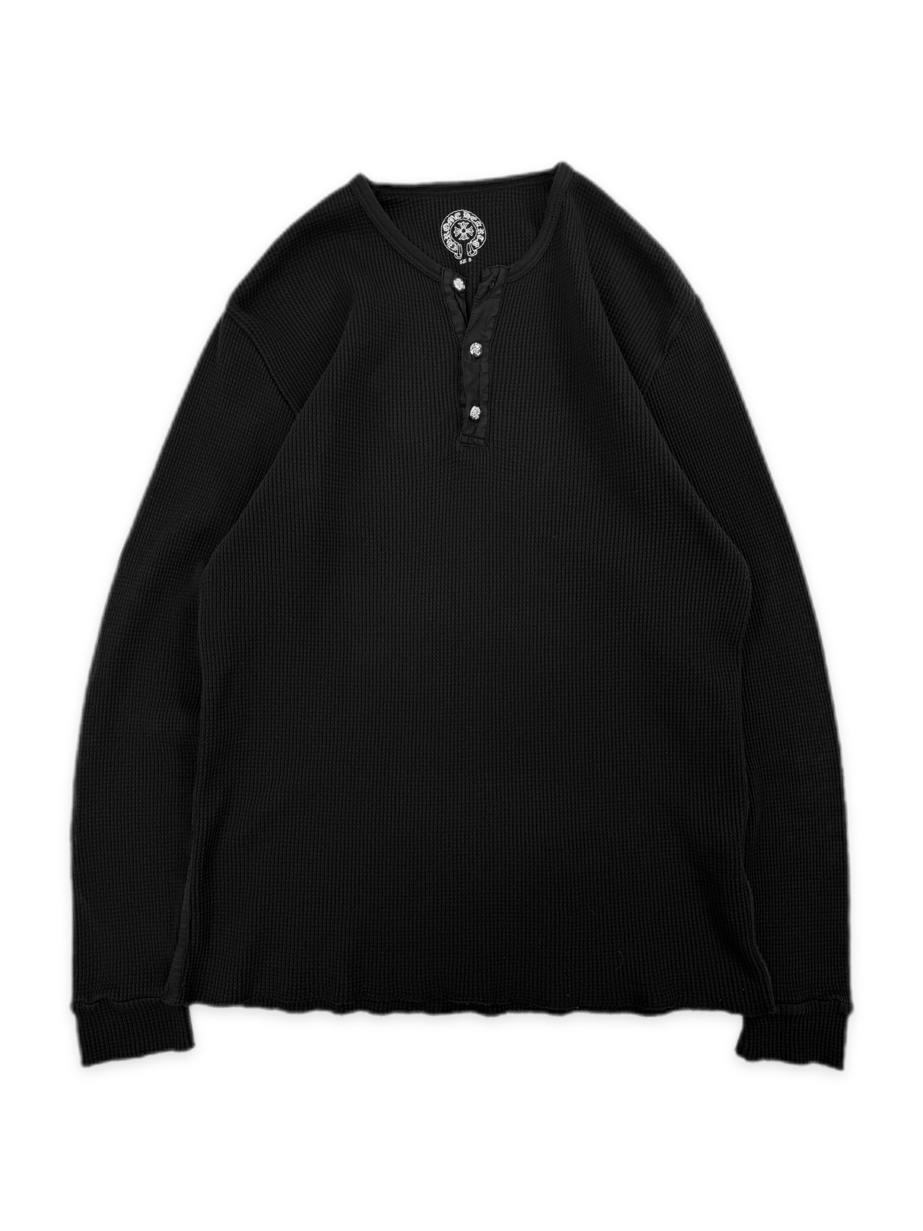 Chrome Hearts Scroll Logo Rhodium Button Thermal Henley Long Sleeve Shirt