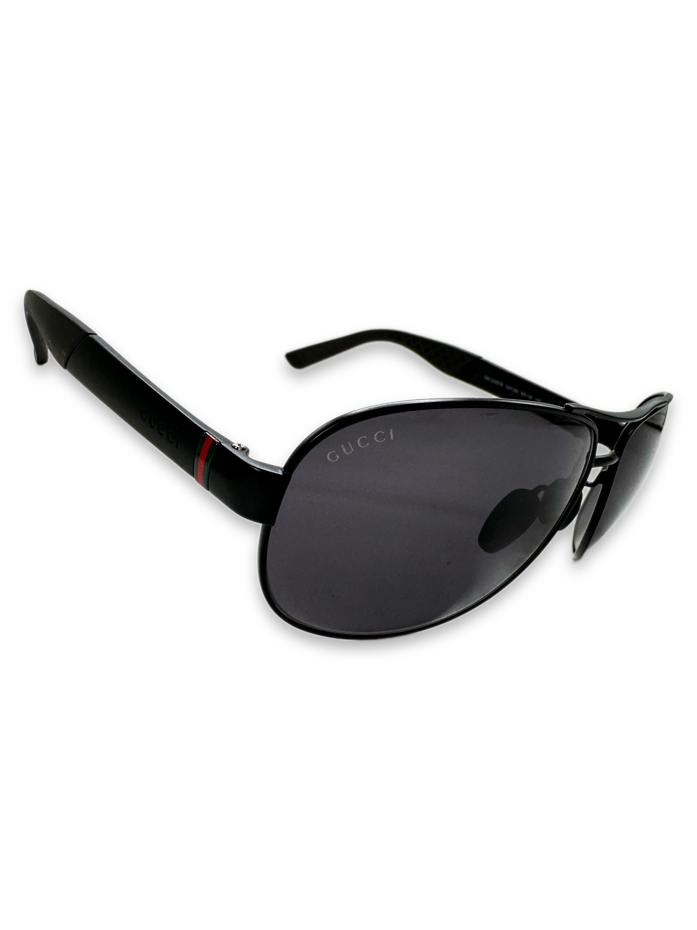 00s Gucci Triple Stripe Etched Aviator Sunglasses