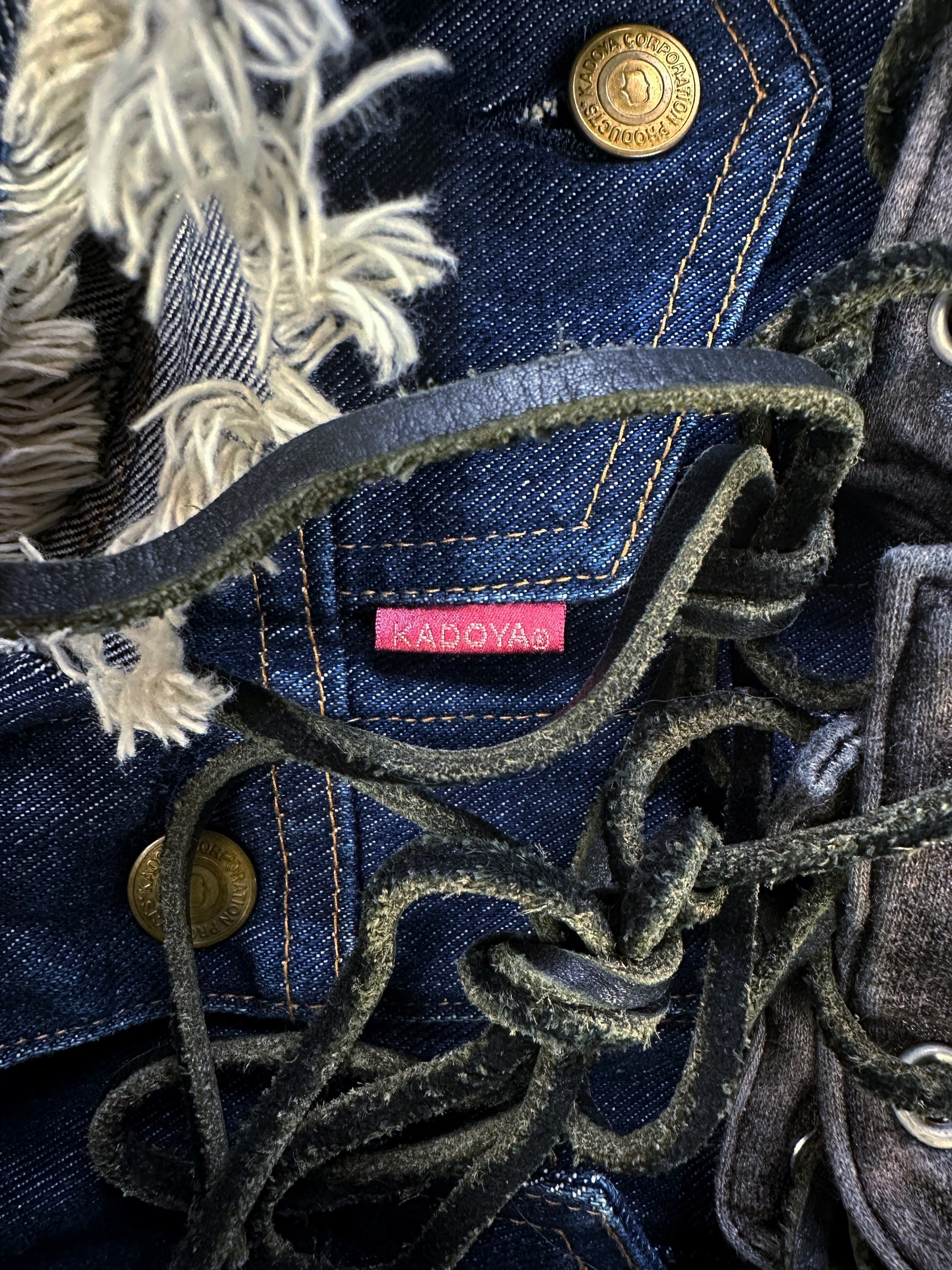 Kadoya Indigo Leather Braided Distressed Heavy Weight Vest