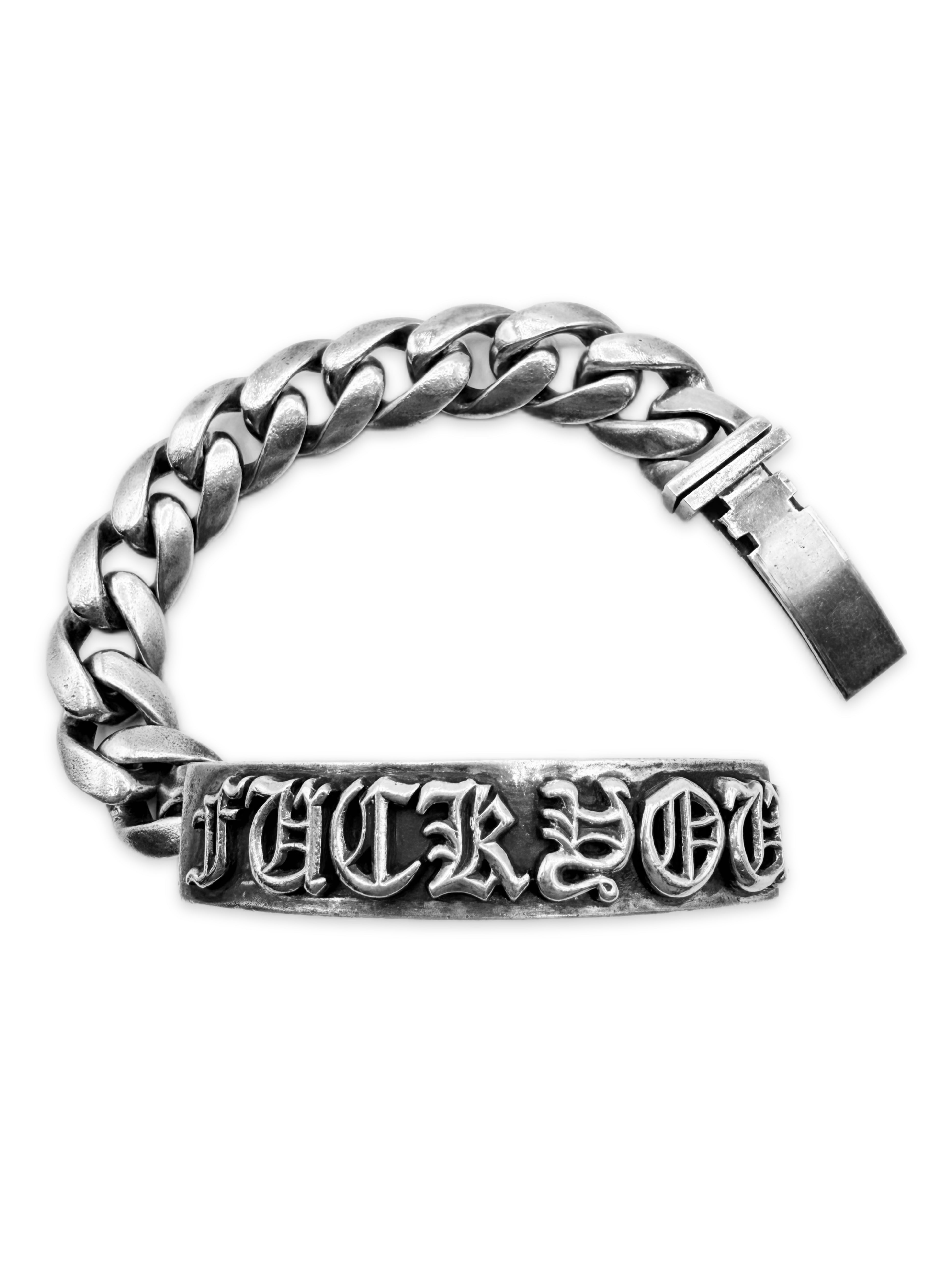 Chrome Hearts ‘Fuck You’ ID Cuban Link .925 Silver Bracelet