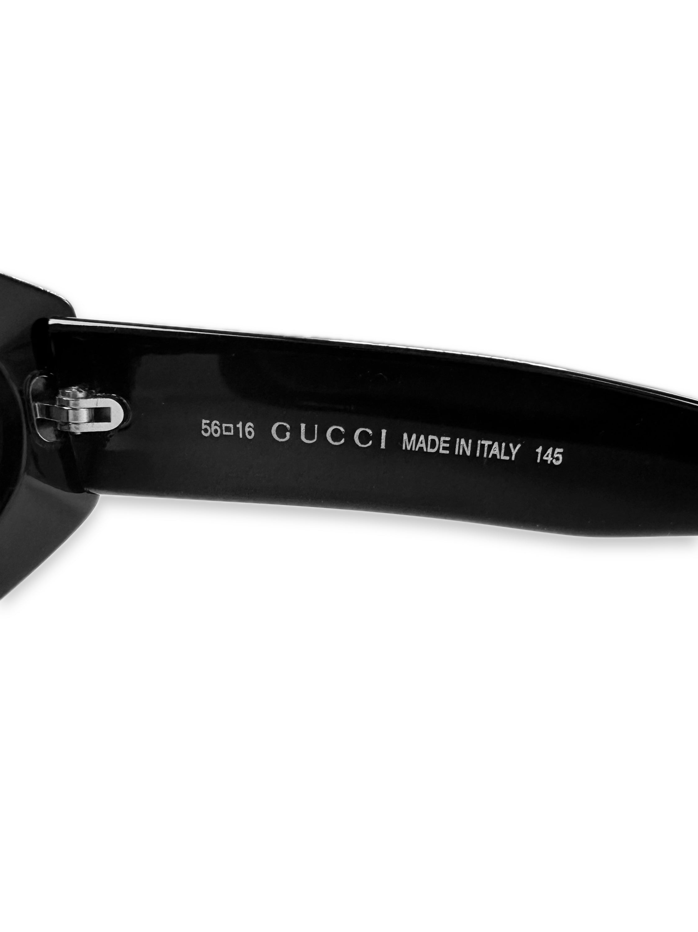 Gucci GG Silver Logo Black Tint Oval Frame Sunglasses