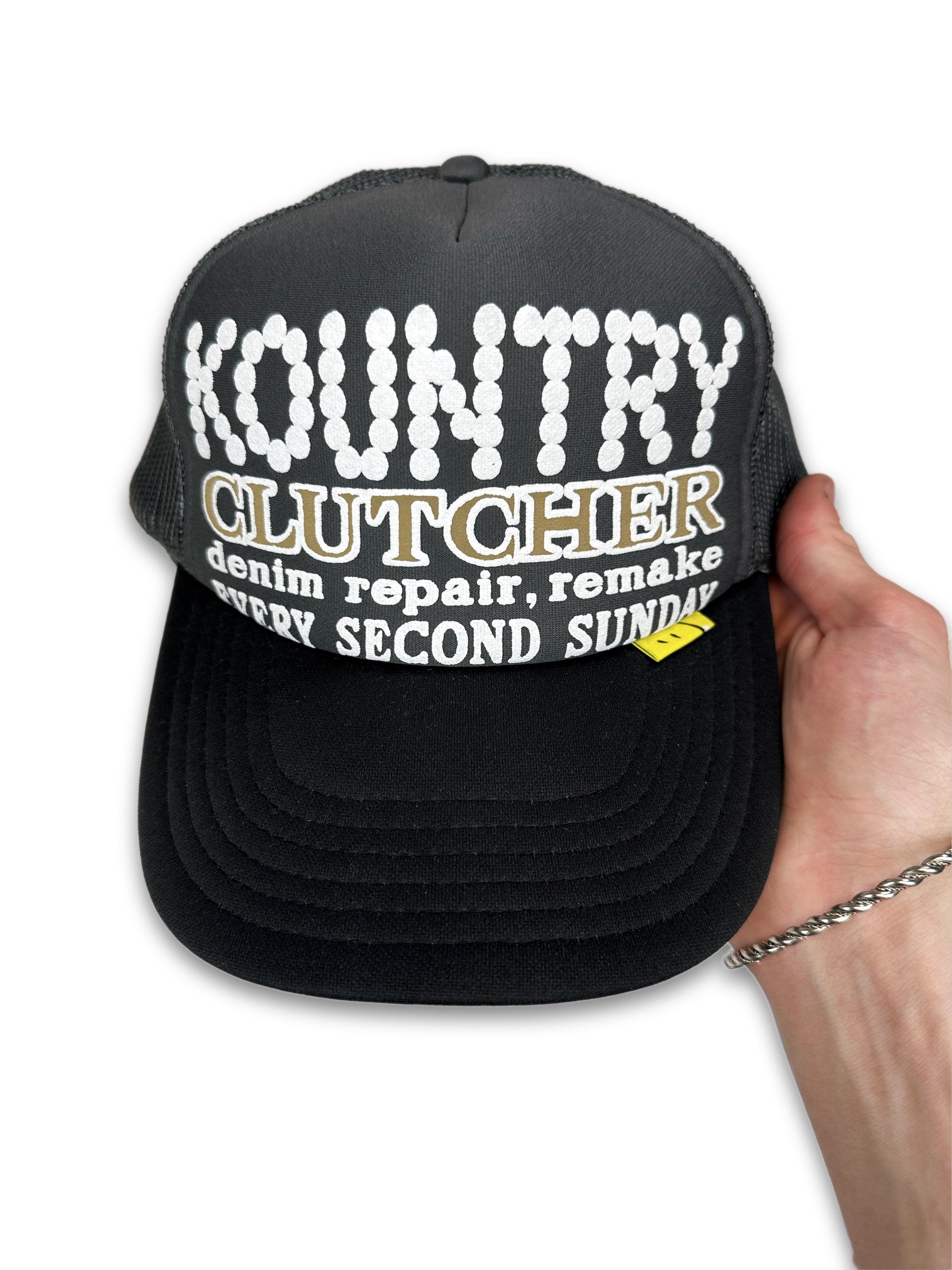 AW24 Kapital Kountry ‘Clutcher’ Mesh Grey Snap Back Trucker Hat