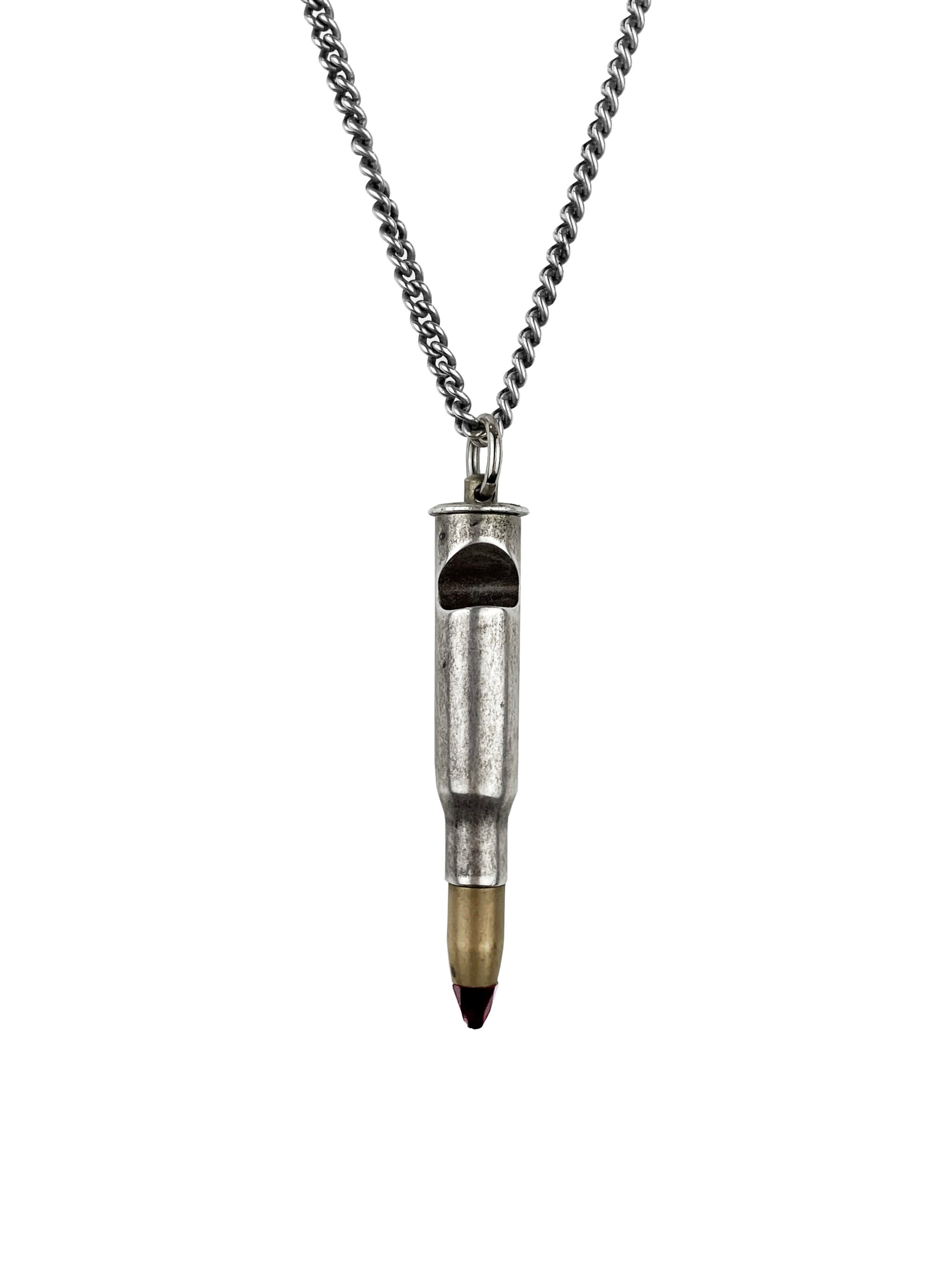 SS19 Vetements Silver Bullet Ruby Tip Cuban Link Necklace