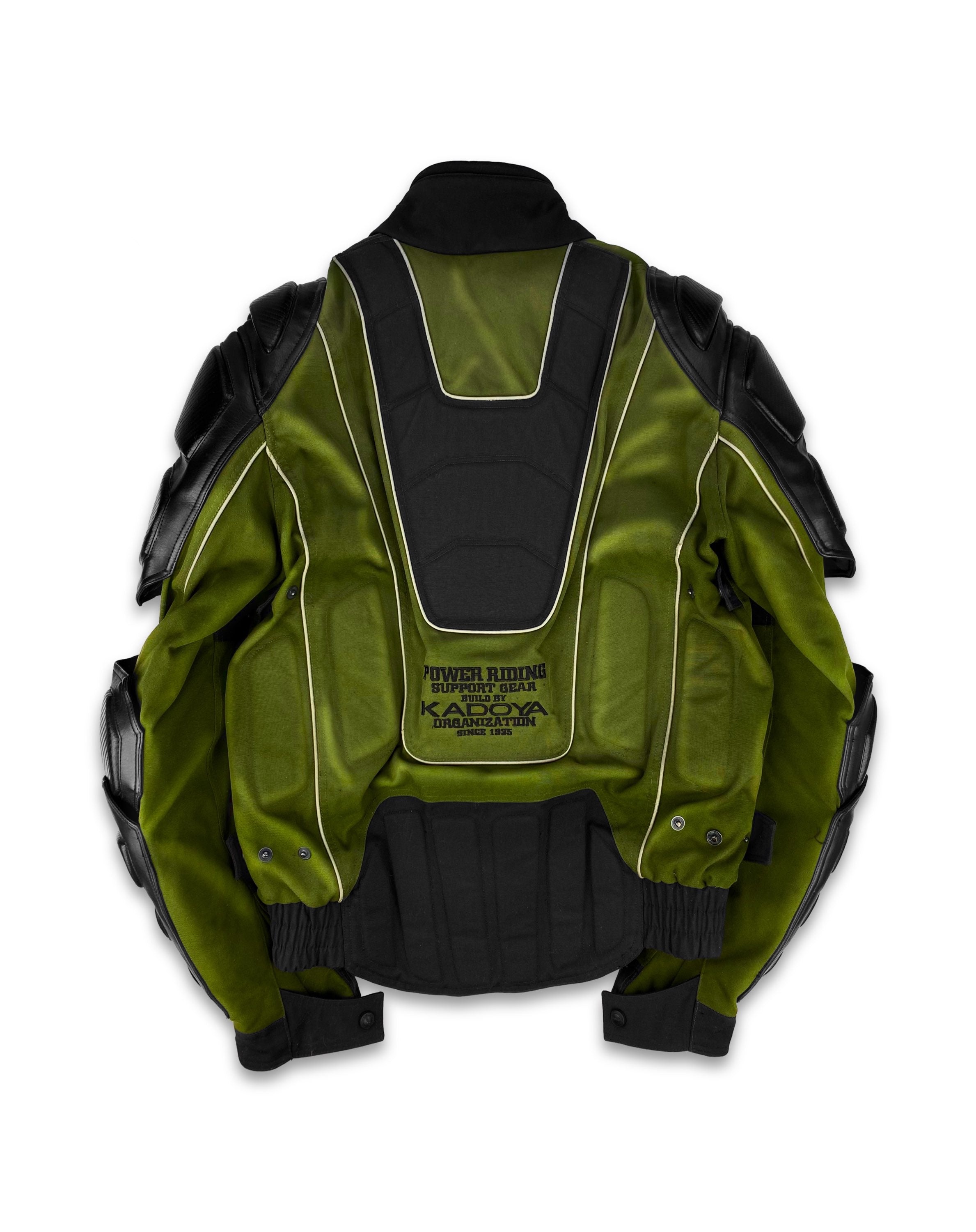 90s Kadoya ‘Support’ Padded PVC Leather Olive Biker Jacket