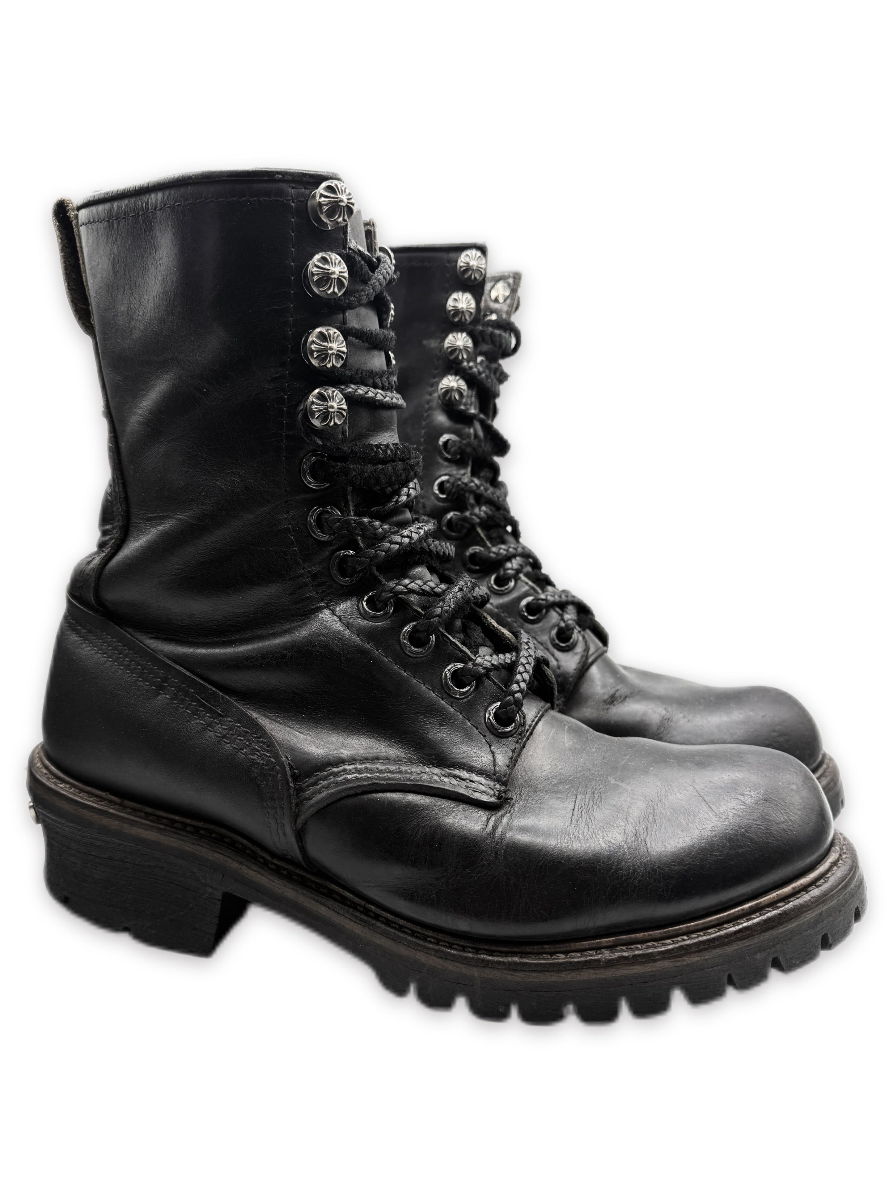 Chrome Hearts x Wesco Black Leather Dagger Pendant Lace Boots