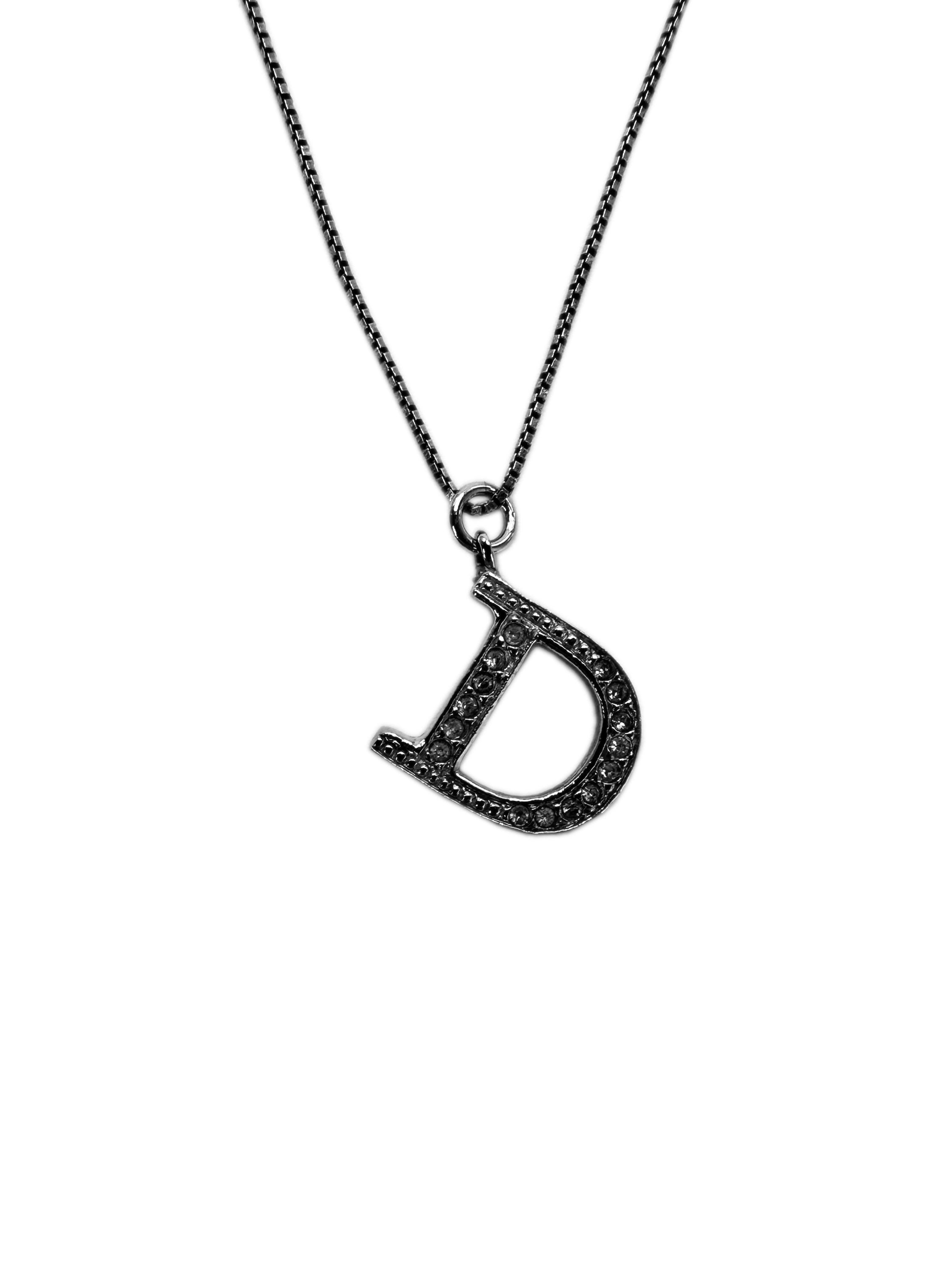 00s Dior Swarovski Crystal ‘D’ Motif Silver Necklace