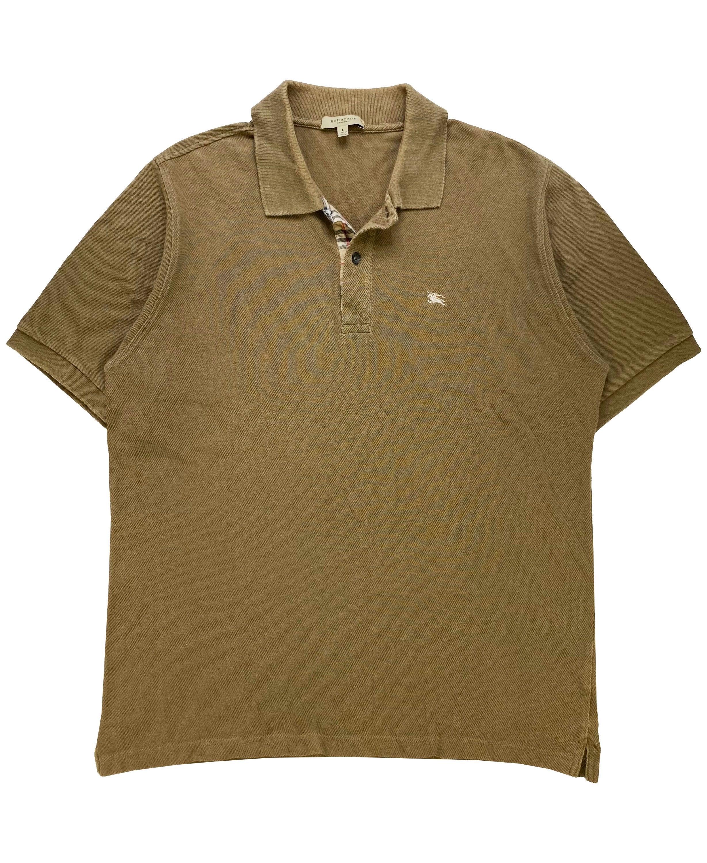 Burberry Nova Check Embroidered Olive Green Collared Polo