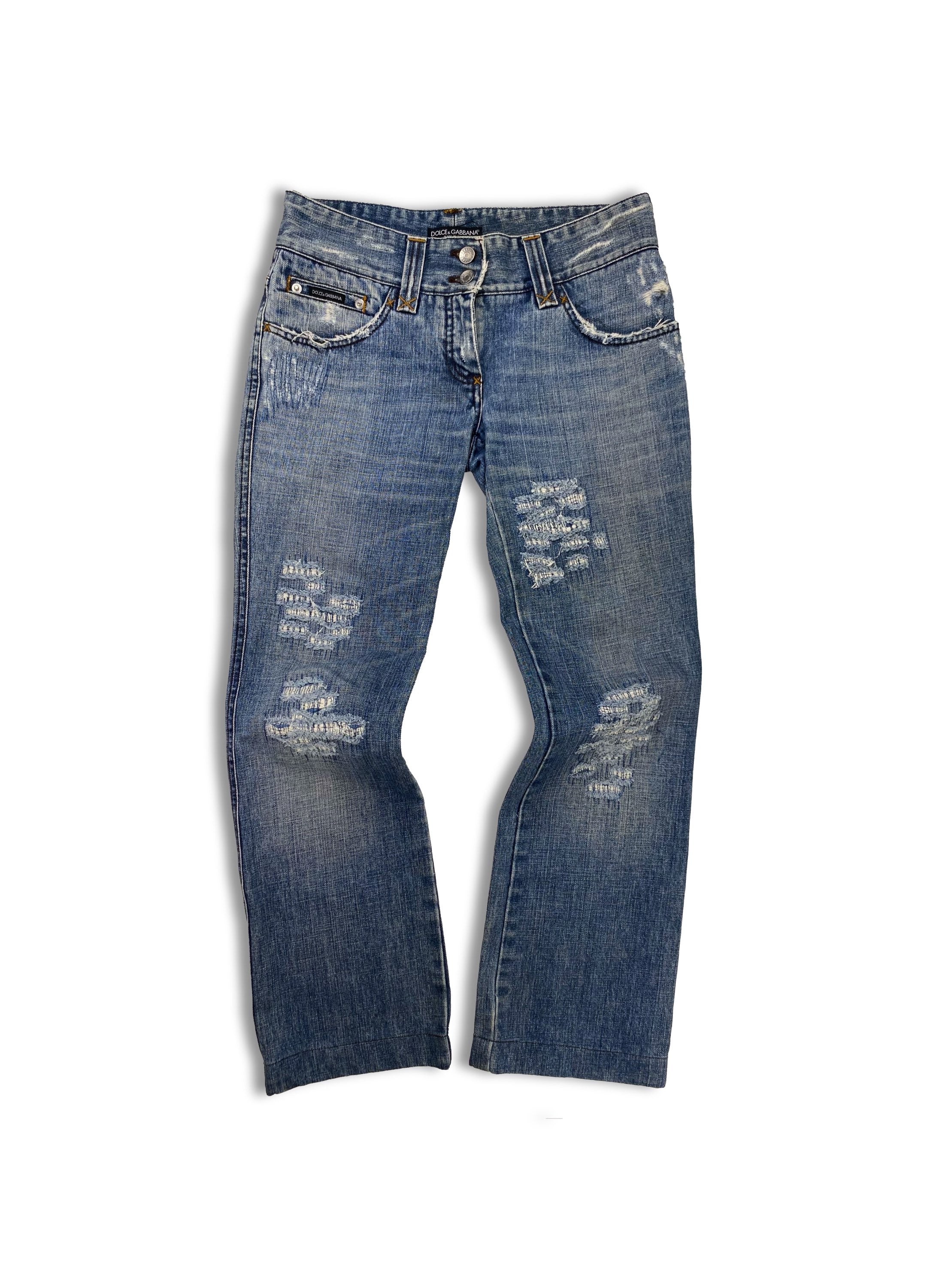Dolce & Gabbana Distressed Embroidered Light Wash Denim Jeans