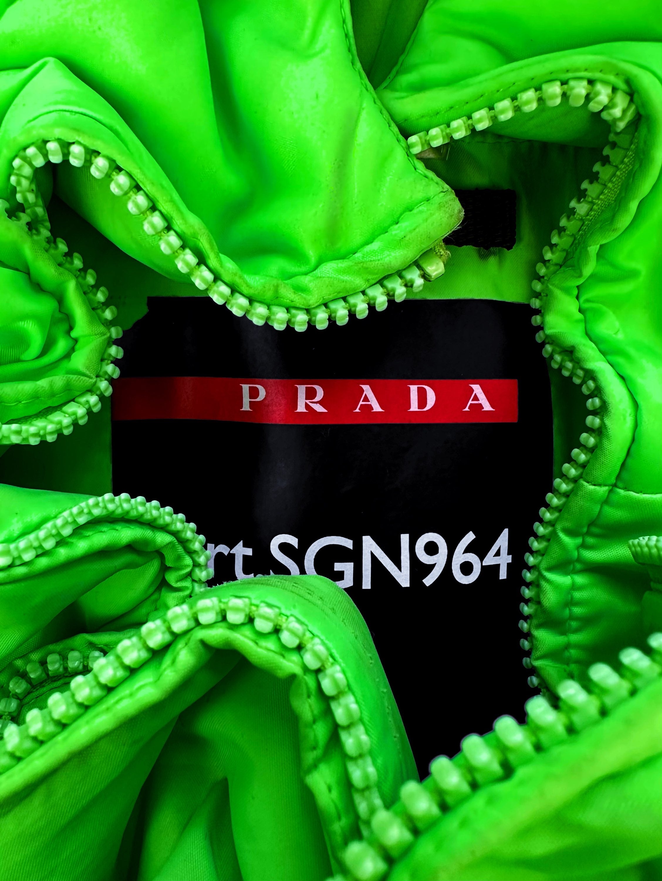 AW18 Prada ‘Pistachio’ Linea Rossa Neon Green Puffer Jacket