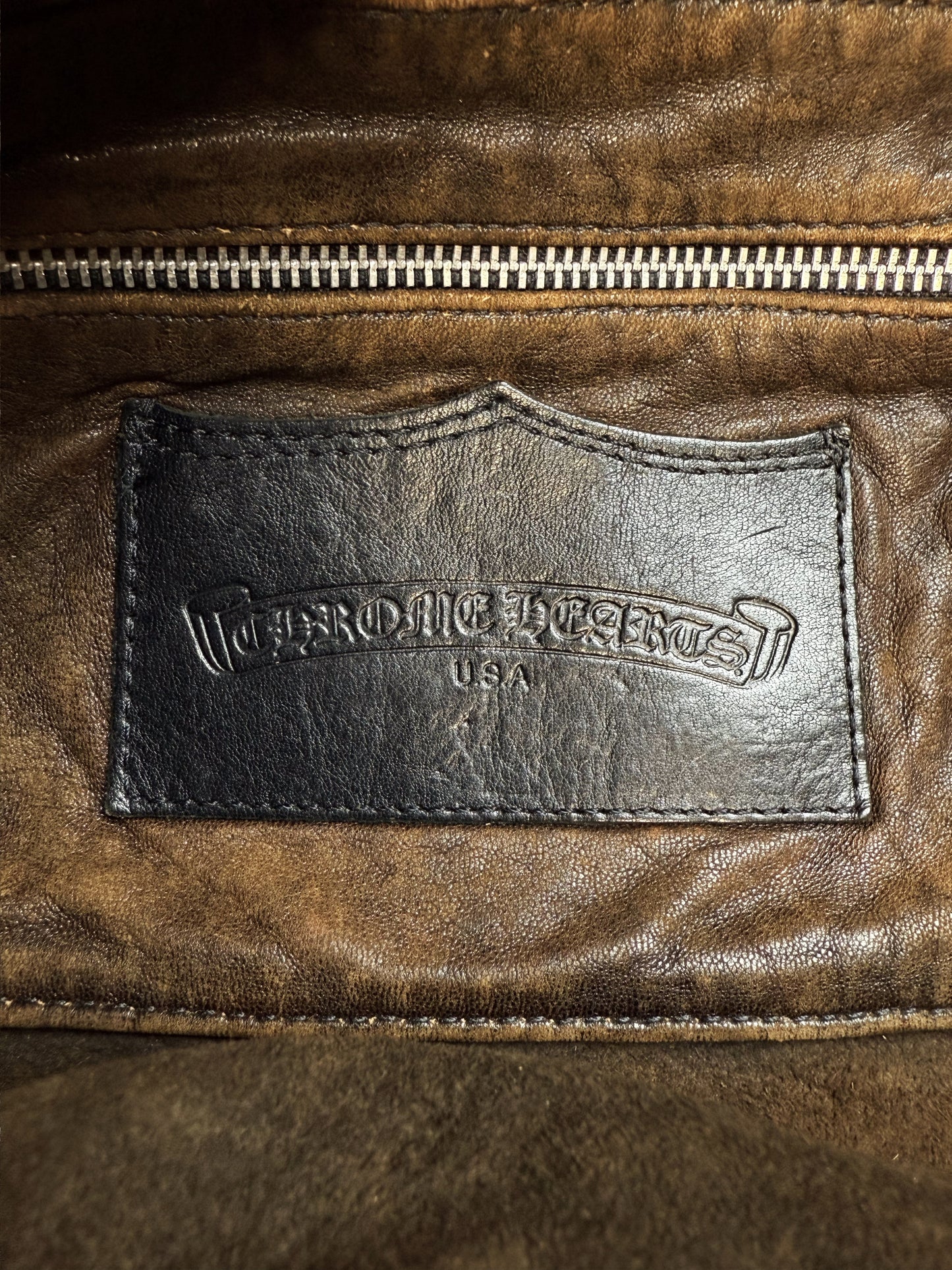 Chrome Hearts Brown Patina Leather Filigree OTJ Large Messenger Bag