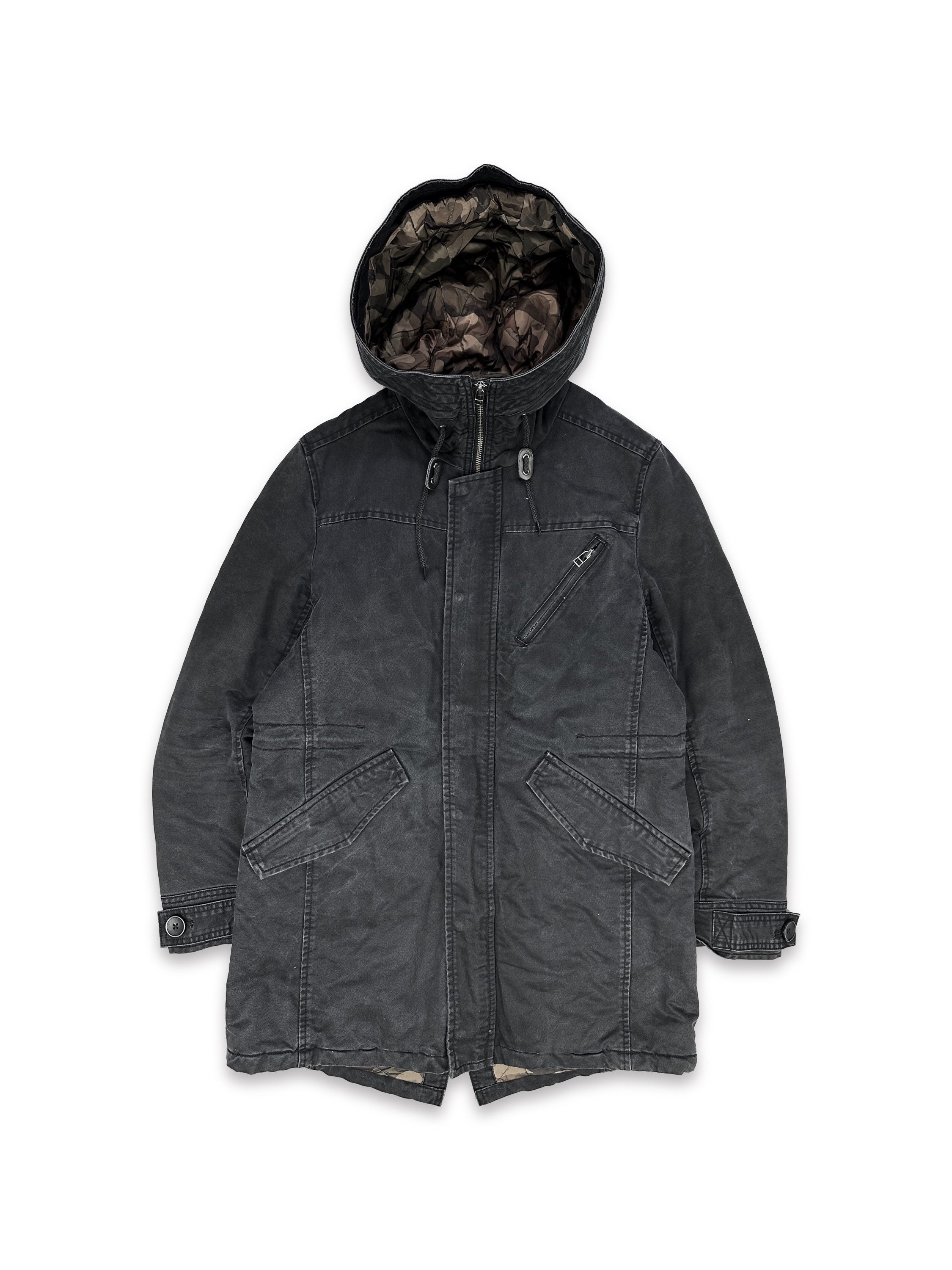 00s Tete Homme Slate Grey Padded Denim Trench Coat