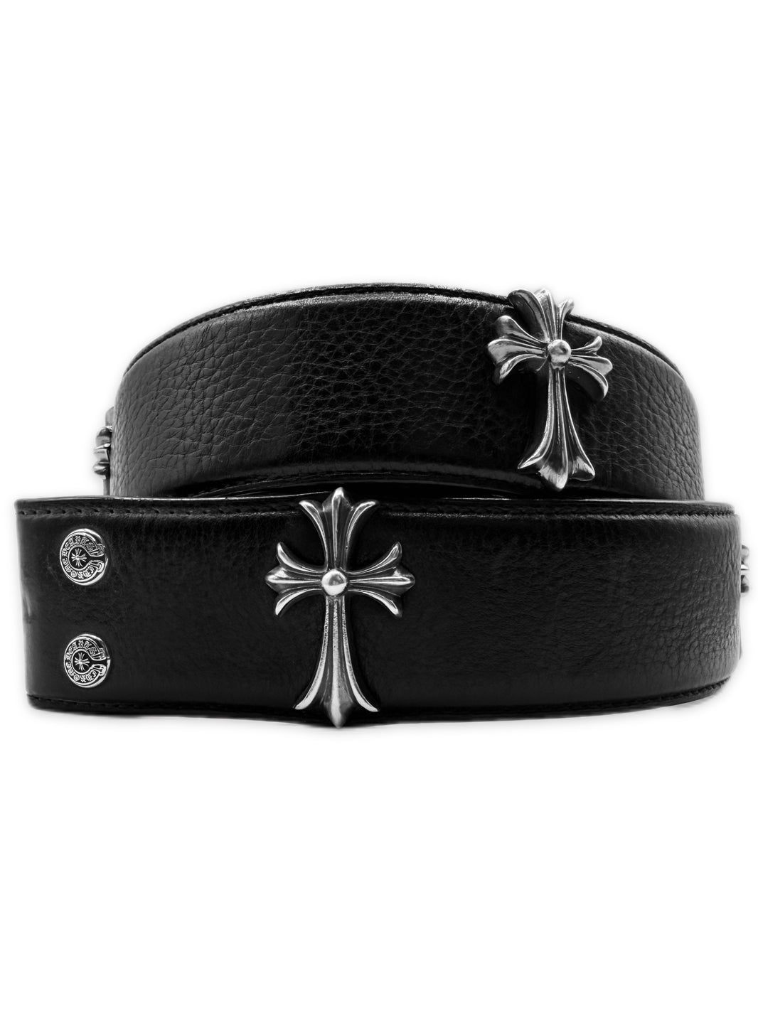 Chrome Hearts Cemetery Cross Pendant Black Leather .925 Silver Belt Strap