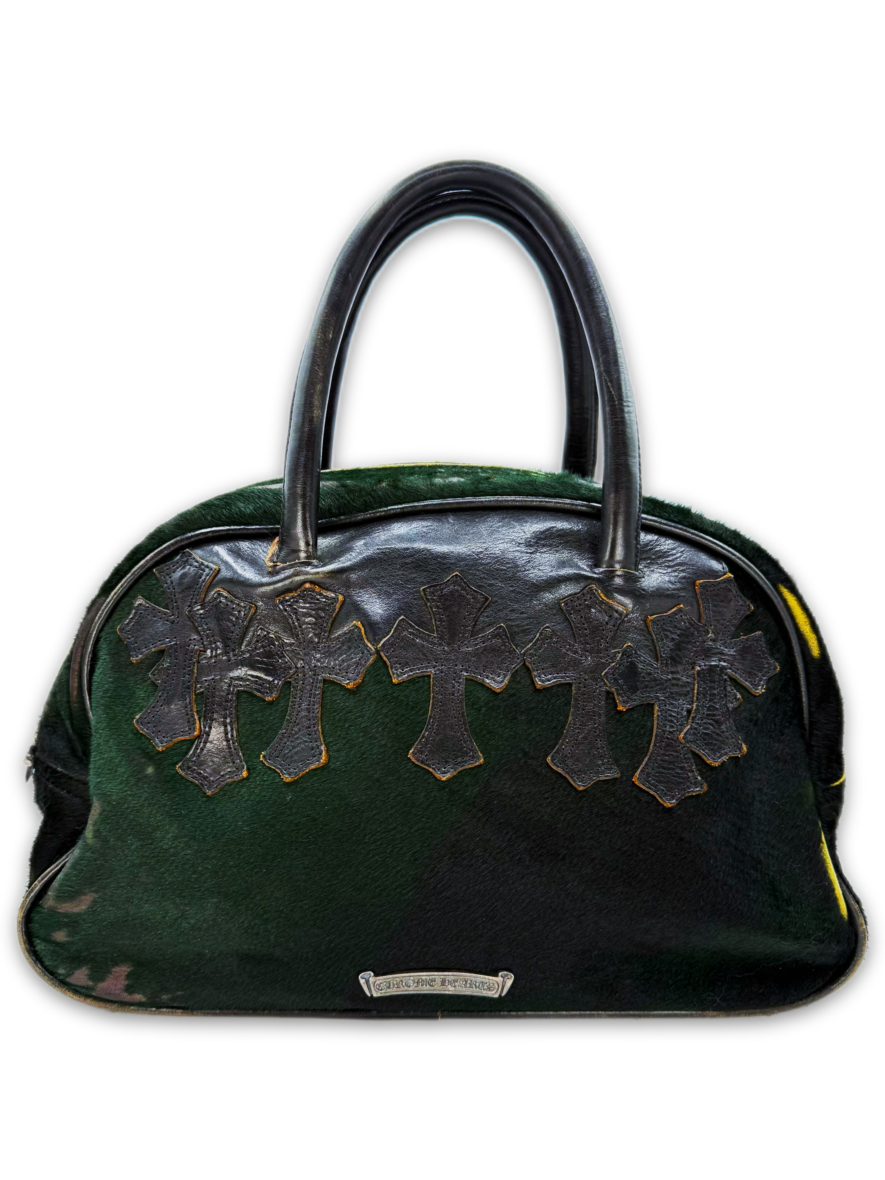 Chrome Hearts Pony Fur 14 Cross Patch Leather Gym Bowling Bag
