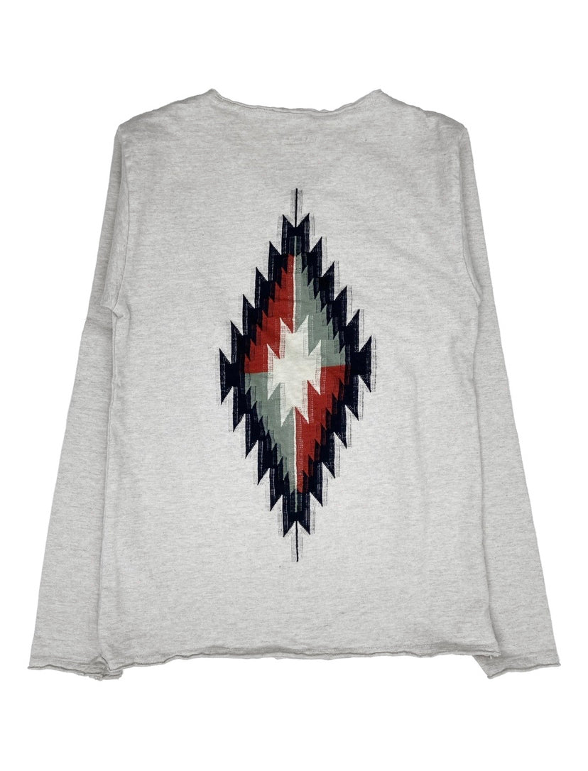Kapital Weaved Diamond Motif Raw Hem Longsleeve Grey Shirt