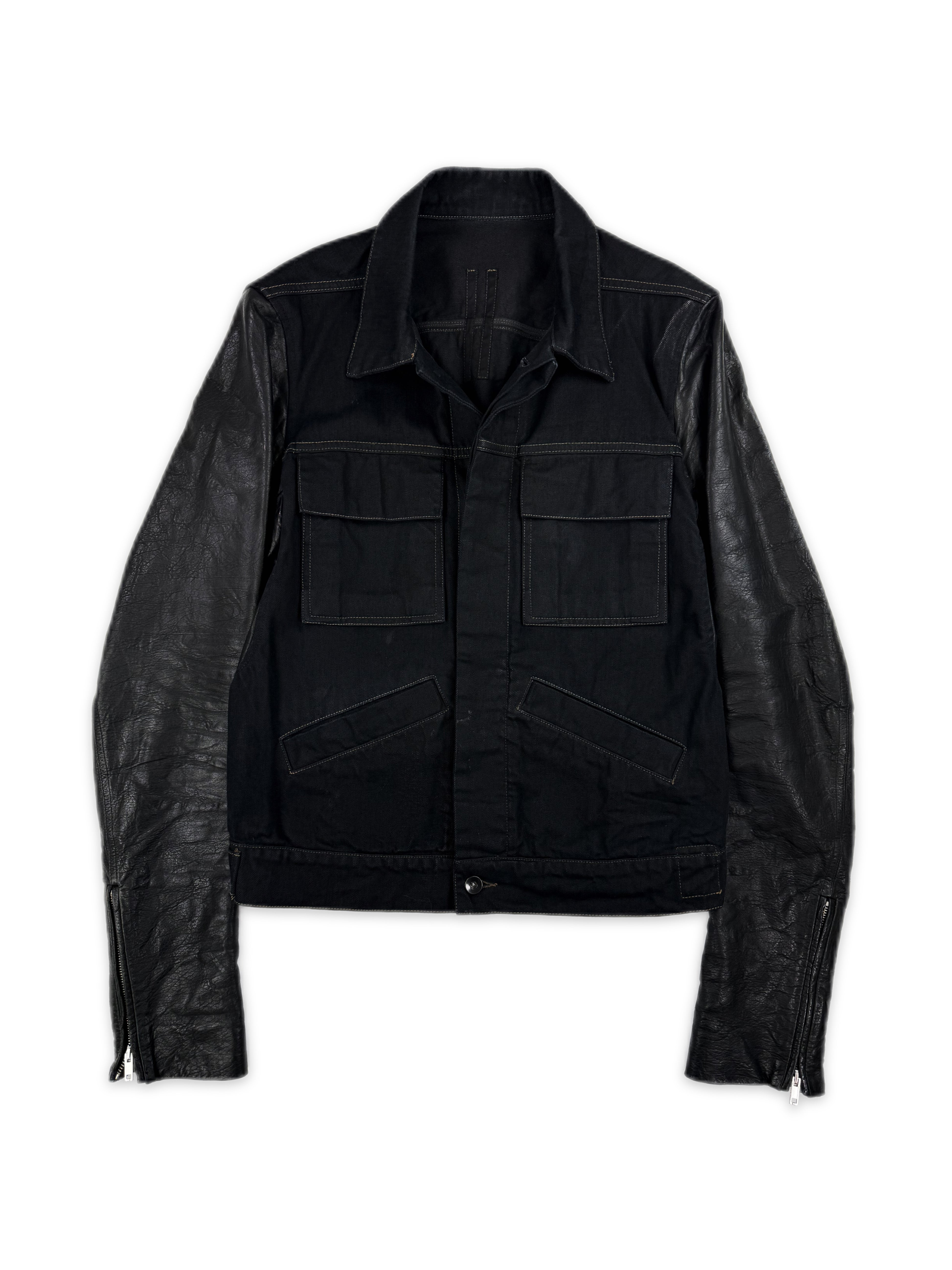 AW09 Rick Owens DRKSHDW ‘Crust’ O&amp;M Calf Skin Sleeve Denim Jacket