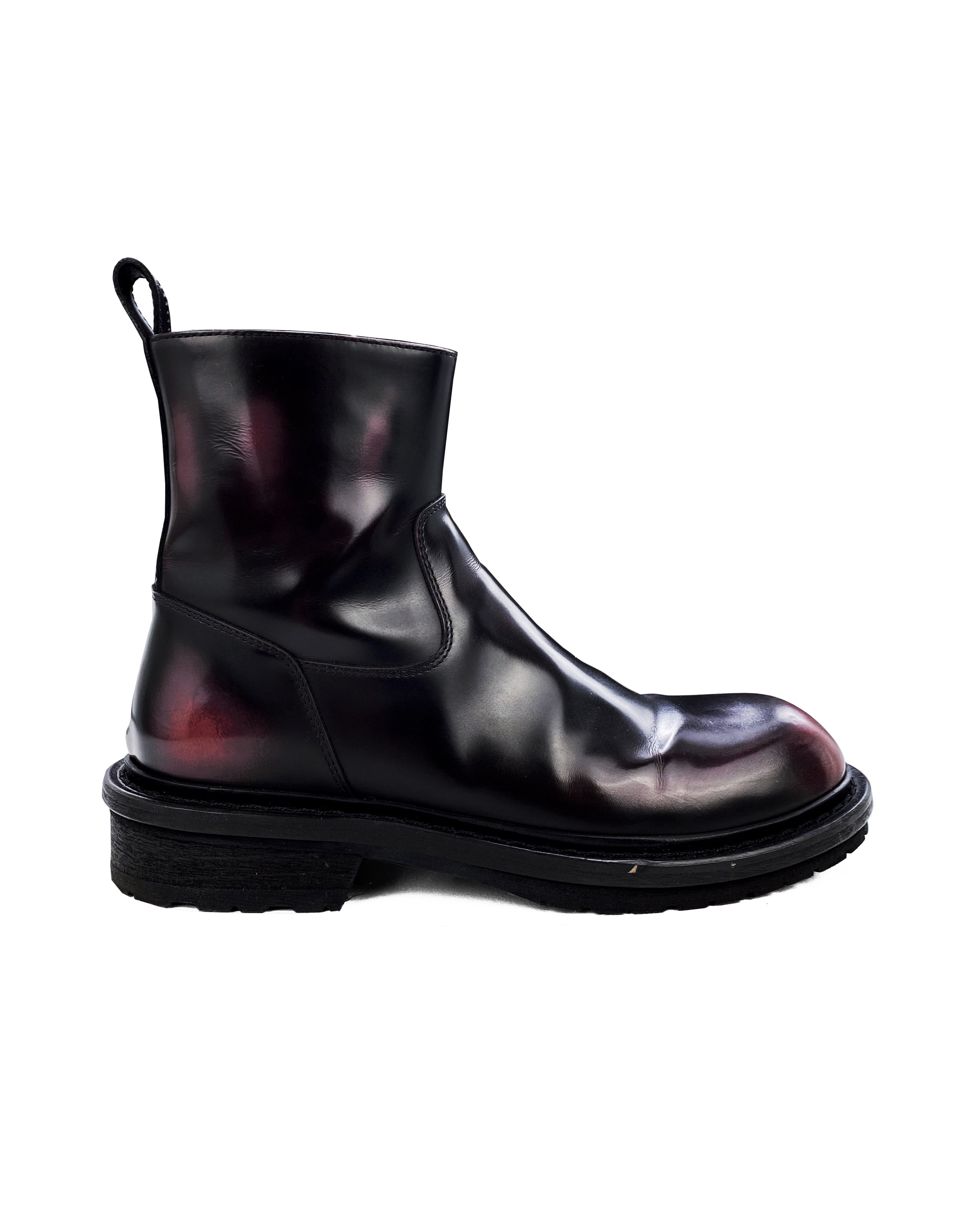 Ann Demeulemeester Calfskin Leather Gradient Blood Red Side-zip Boots